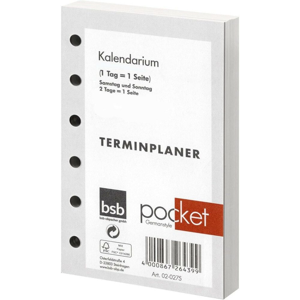 BSB Jahresplaner BSB 02-0275 Kalendereinlage A7 2026, Pocket Vertikal, 1 Tag / 1 Seite