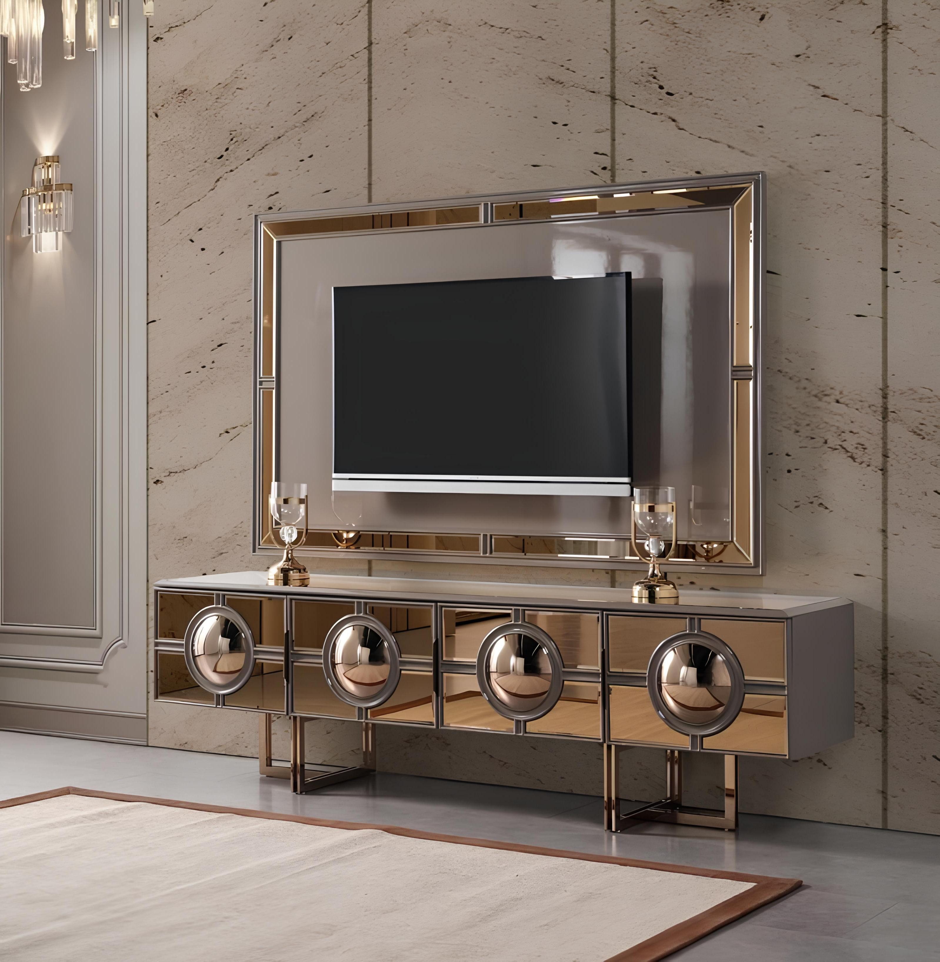 Xlmoebel TV-Schrank TV-Ständer Lowboard mit Gold-Holzrahmen und Stauraum (TV-Ständer + Rahmen) Hergestellt in Europa