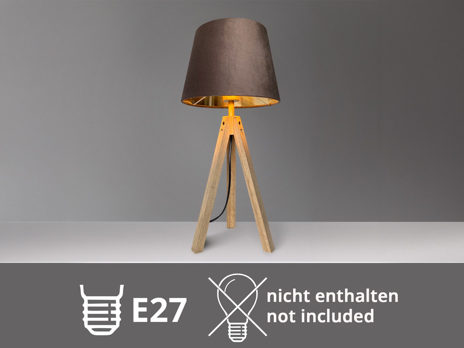 meineWunschleuchte Tischleuchte mit Holz & Samt Lampenschirm, Höhe 55cm, ohne Leuchtmittel, große Tischlampe skandinavisch, Beistelllampe mit E27 Stoffschirm – Bild 5 von 5