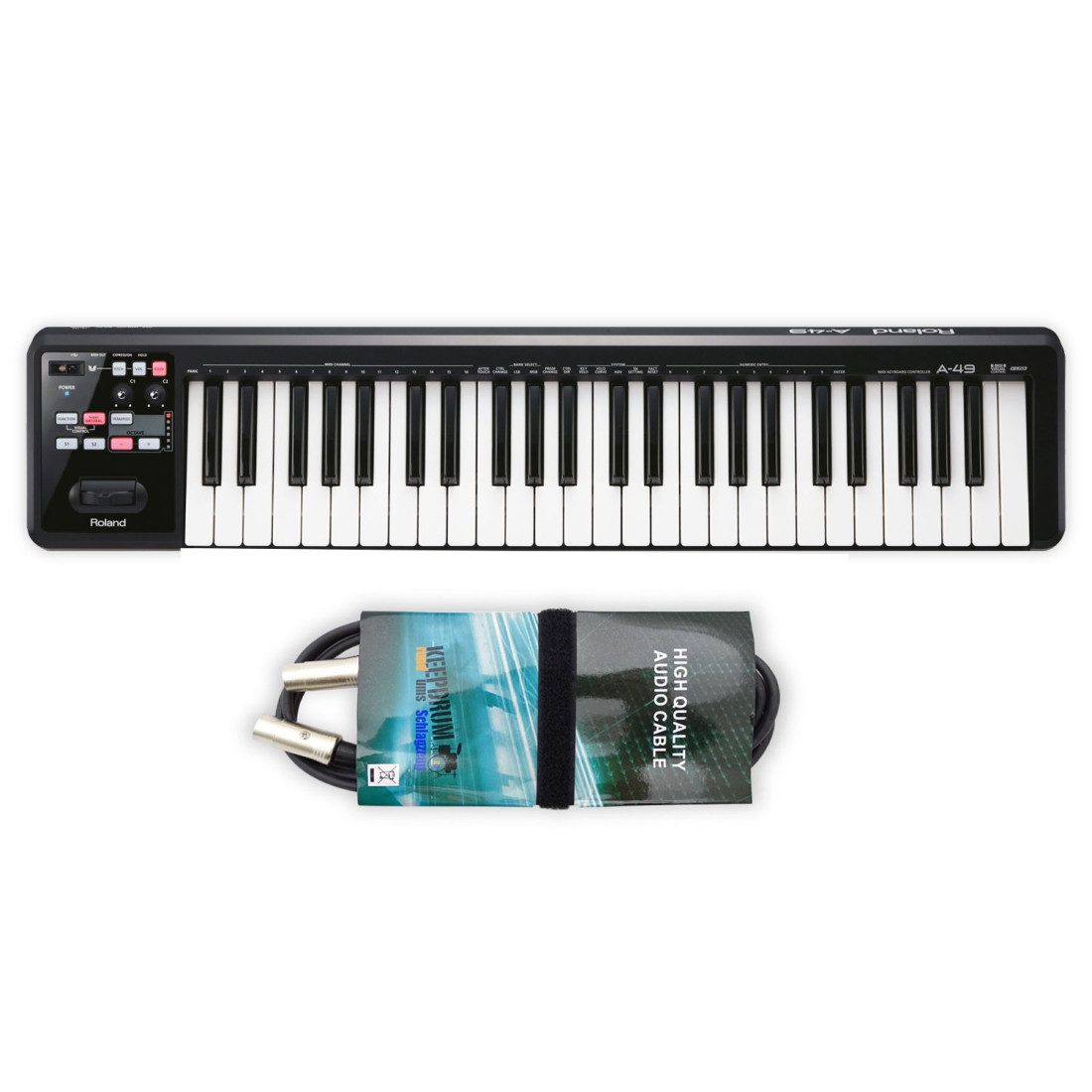 Home-Keyboard Roland A49 MIDI-Keyboard Schwarz mit MIDI-Kabel