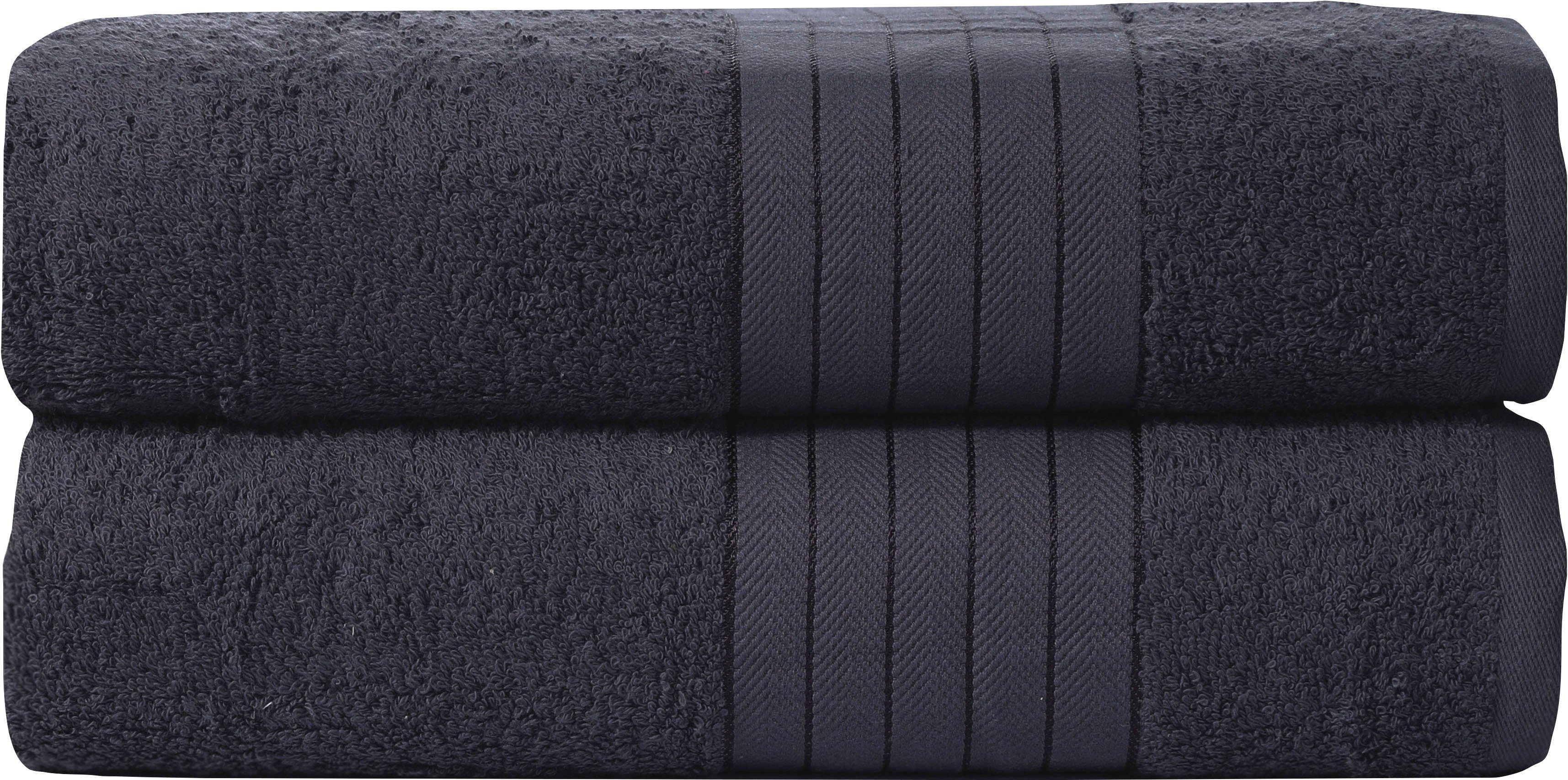 good morning Badetuch Uni Towels, Frottier (2-St), mit gewebtem Rand anthrazit | Badetücher