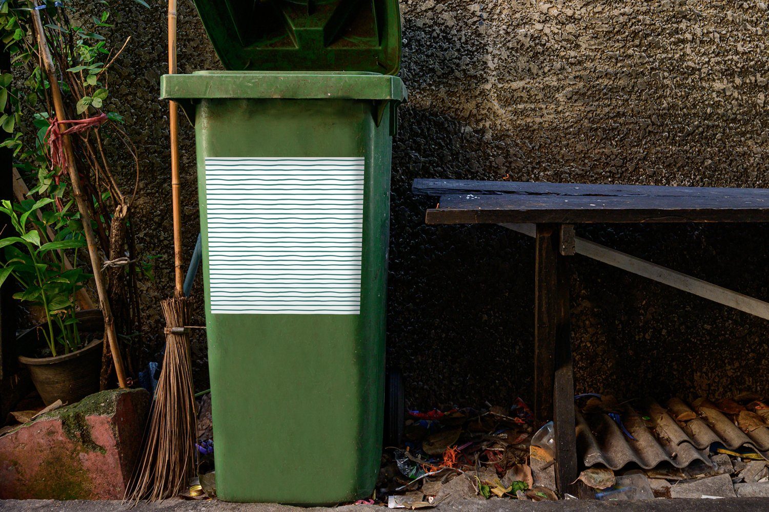 St), Weiß Mülltonne, - - Wandsticker Grün Mülleimer-aufkleber, Container, Sticker, Gemustert (1 MuchoWow Abfalbehälter
