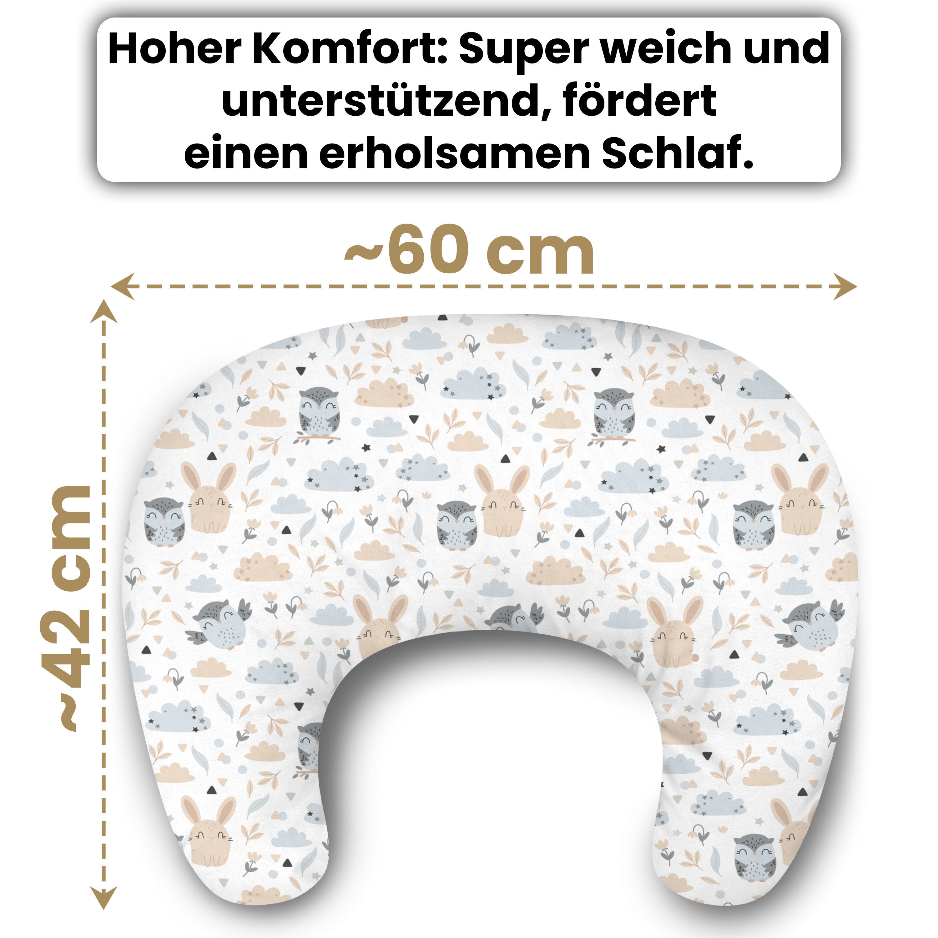 Amilian Stillkissen Lagerungskissen - Seitenschläferkissen - Stillkissen klein, Schwangerschaftskissen zum Schlafen, pregnancy pillow mit Füllung (60x42 cm), für Mütter und Babys