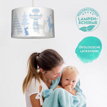 lovely label Pendelleuchte Waldtiere im Tipi Land blau/beige - Kinderzimmer Hängelampe, Plug & Shine, LED wechselbar