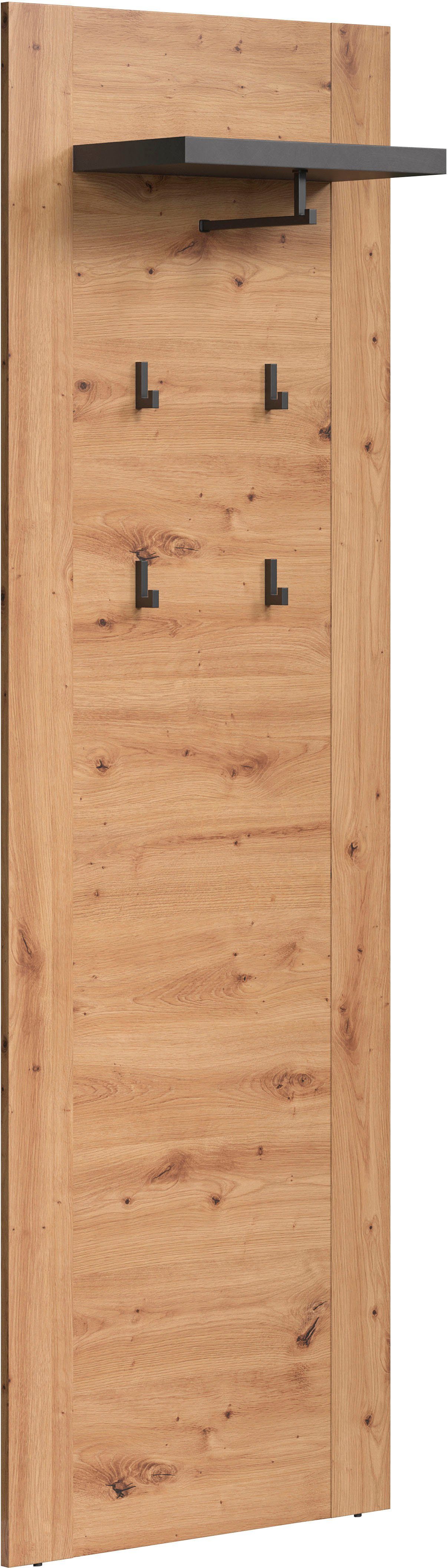 Home affaire Garderobenpaneel Ambres, Garderobenpaneel mit Ablage & Haken - (B/T/H) 62/26/199 cm