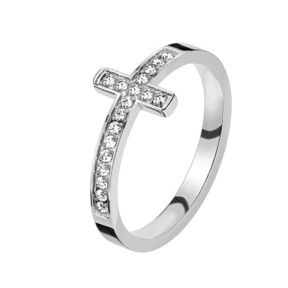 Fingerring Ring mit Kristallkreuz silber aus Edelstahl Damen 54(17.2)