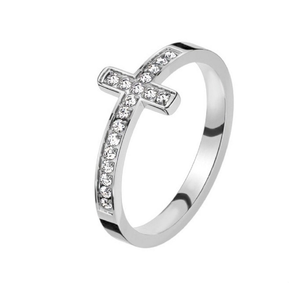 BUNGSA Fingerring Ring mit Kristallkreuz silber aus Edelstahl Damen 57(18.1) (Ring, 1-tlg), Frauen Mädchen
