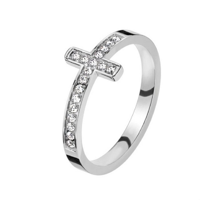BUNGSA Fingerring Ring mit Kristallkreuz silber aus Edelstahl Damen (Ring 1-tlg) Frauen Mädchen