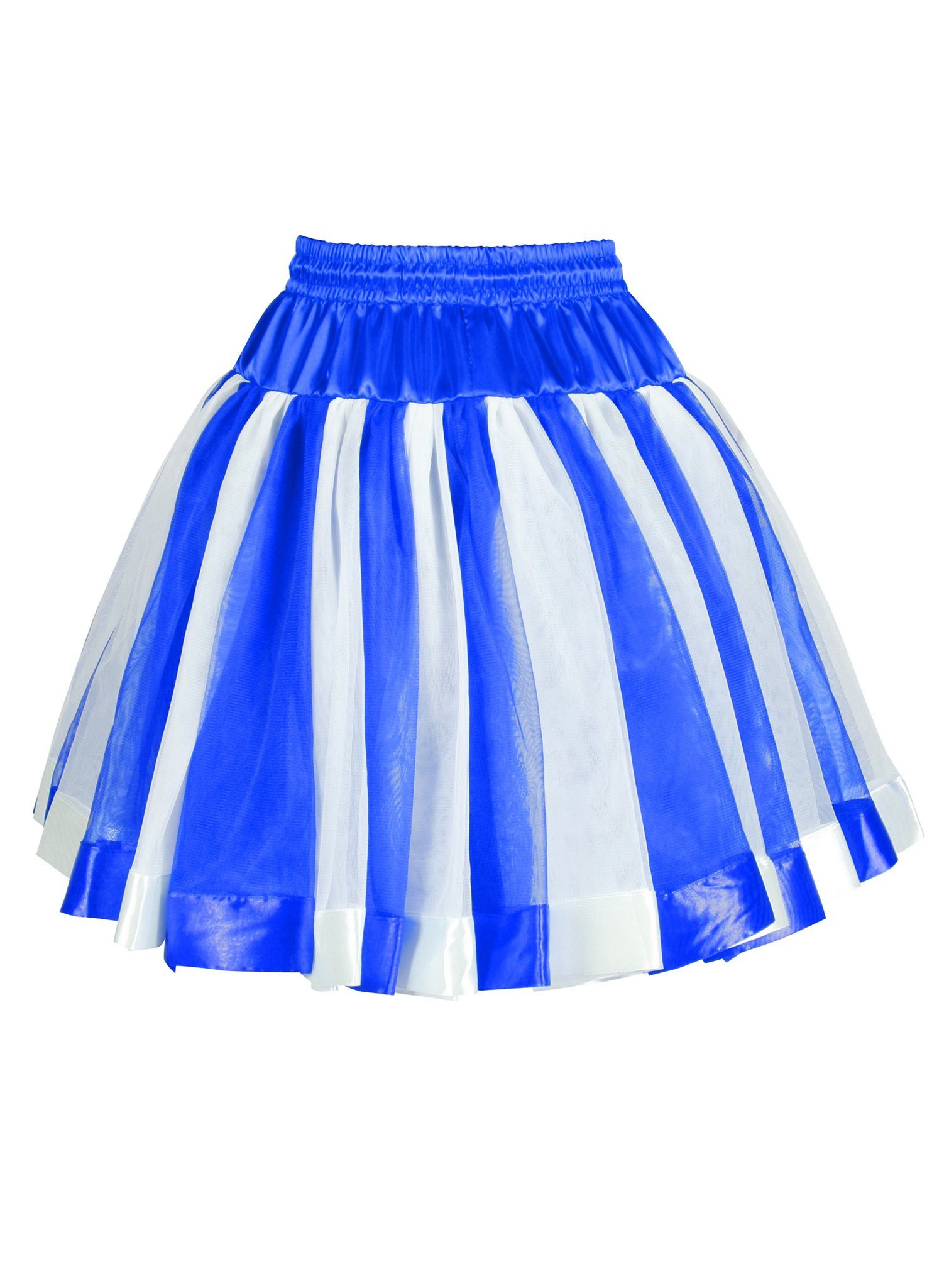 thetru Kostüm Petticoat blau-weiß gestreift, Mehrlagiger Tüllrock für Karnevalsvereine & Co.