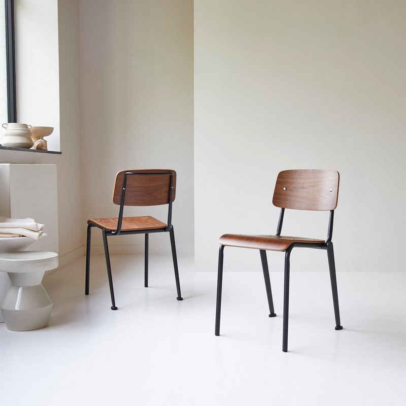Tikamoon Esszimmerstuhl Mio Stuhl aus Nussbaumholz und Metall, black