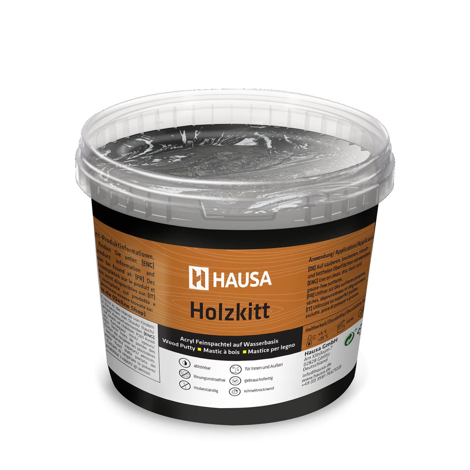 Hausa Holz-Reparaturset Holzkitt, 1kg gebrauchsfertig ausgezeichnete Füllkraft rissbeständig, 1-St., Schwarz Holzspachtelmasse Kitt für Holz, Holzspachtel/Füllmasse zum Reparieren