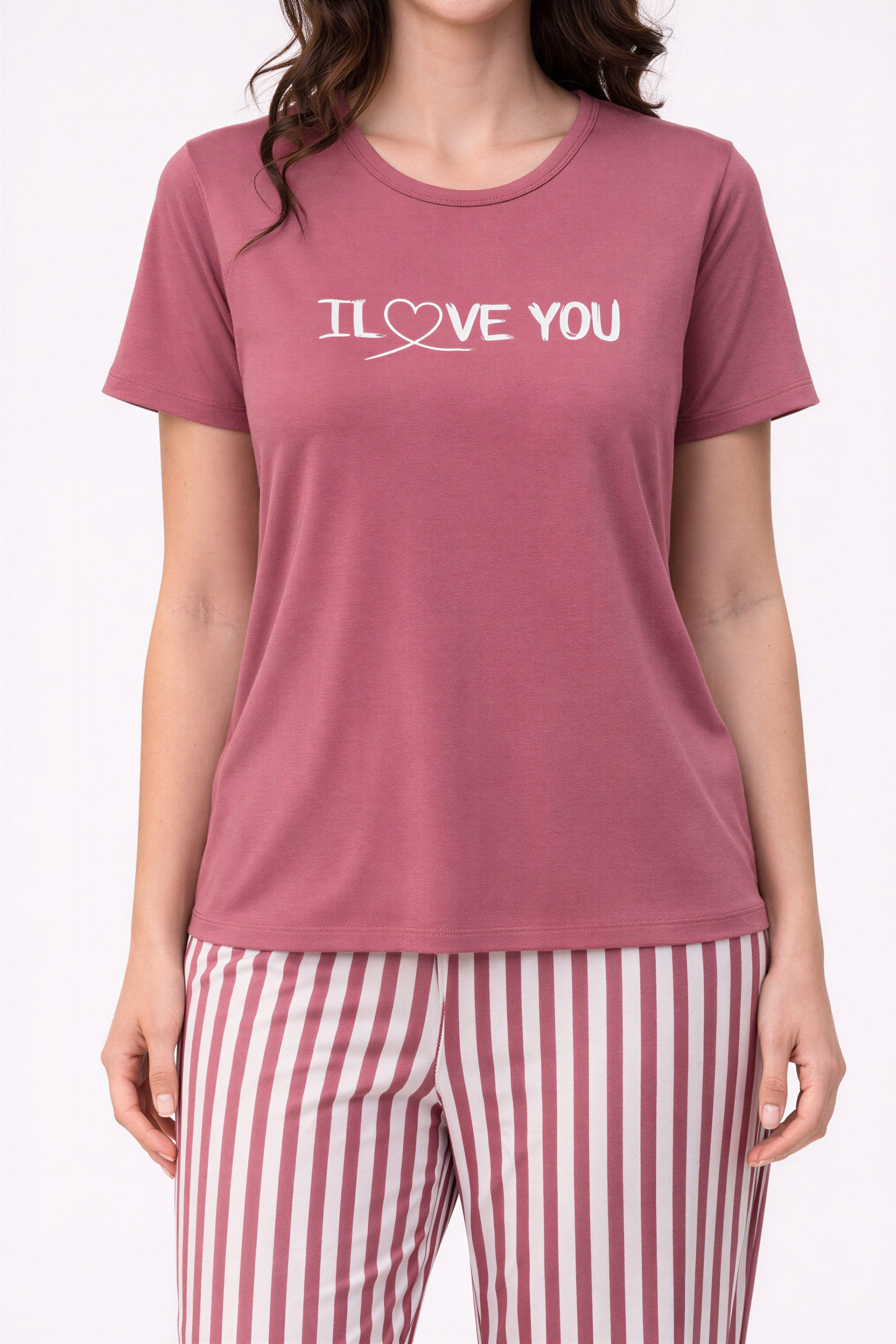 fashionshowcase Pyjama Damen Hausanzug - Schlafanzug mit T-Shirt & langer H günstig online kaufen