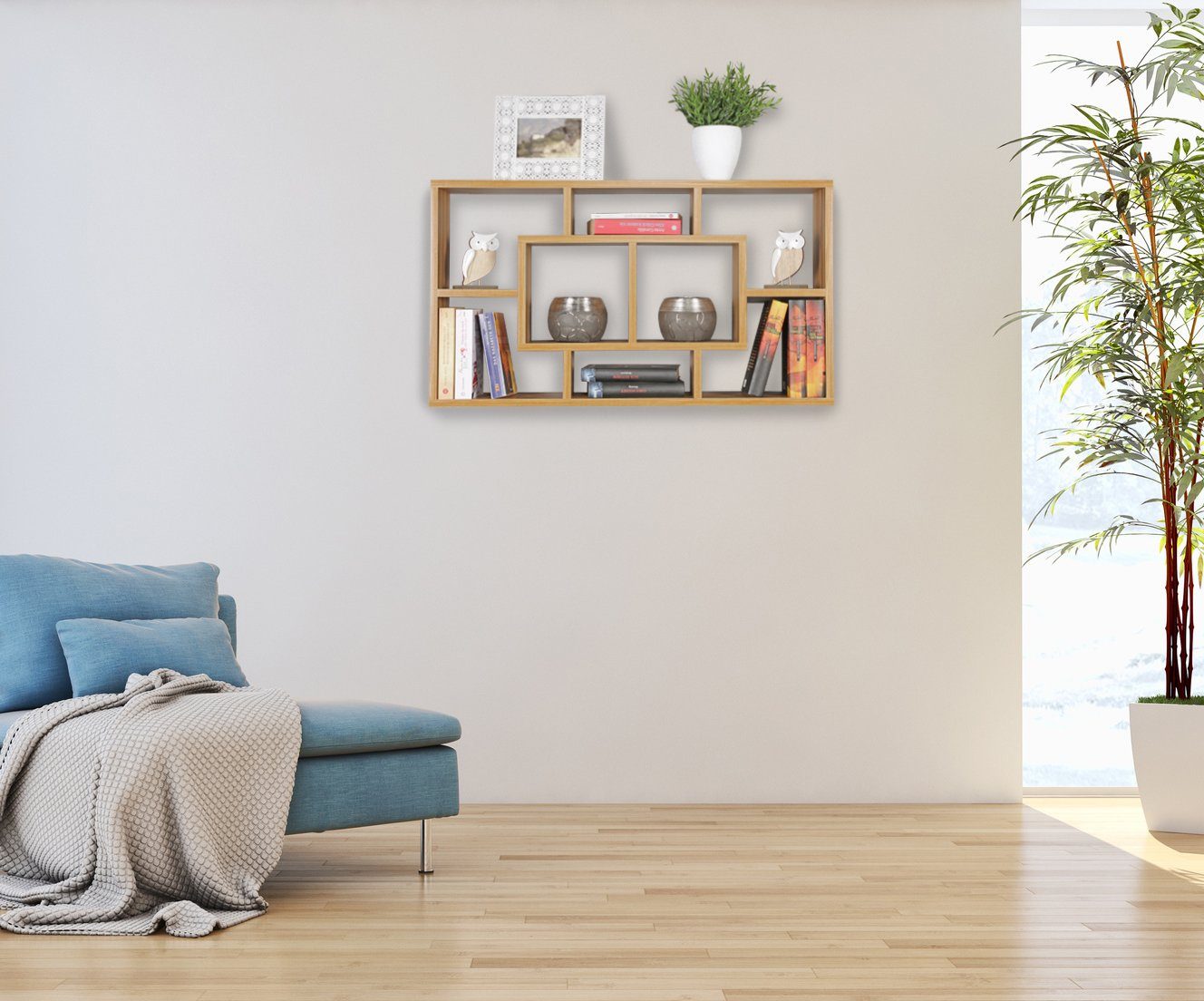 FINEBUY Wandregal SuVa7084_1, Buche 85x47,5x16 cm MDF-Holz, Hängeregal Modern, Wandboard Freischwebend Dekoregal Bücherregal Wand