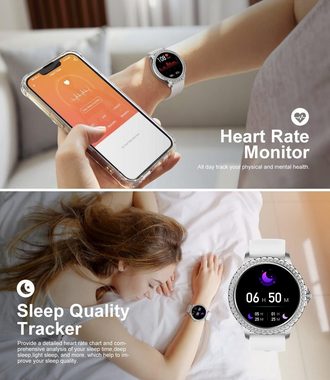 Lige Fur Damen Bluetooth Anrufe Smartwatch (1.32 Zoll, Android / iOS), Mit 100+ Sport Fitness TrackerTouch Screen Herzfrequenz Schlaf Monitor