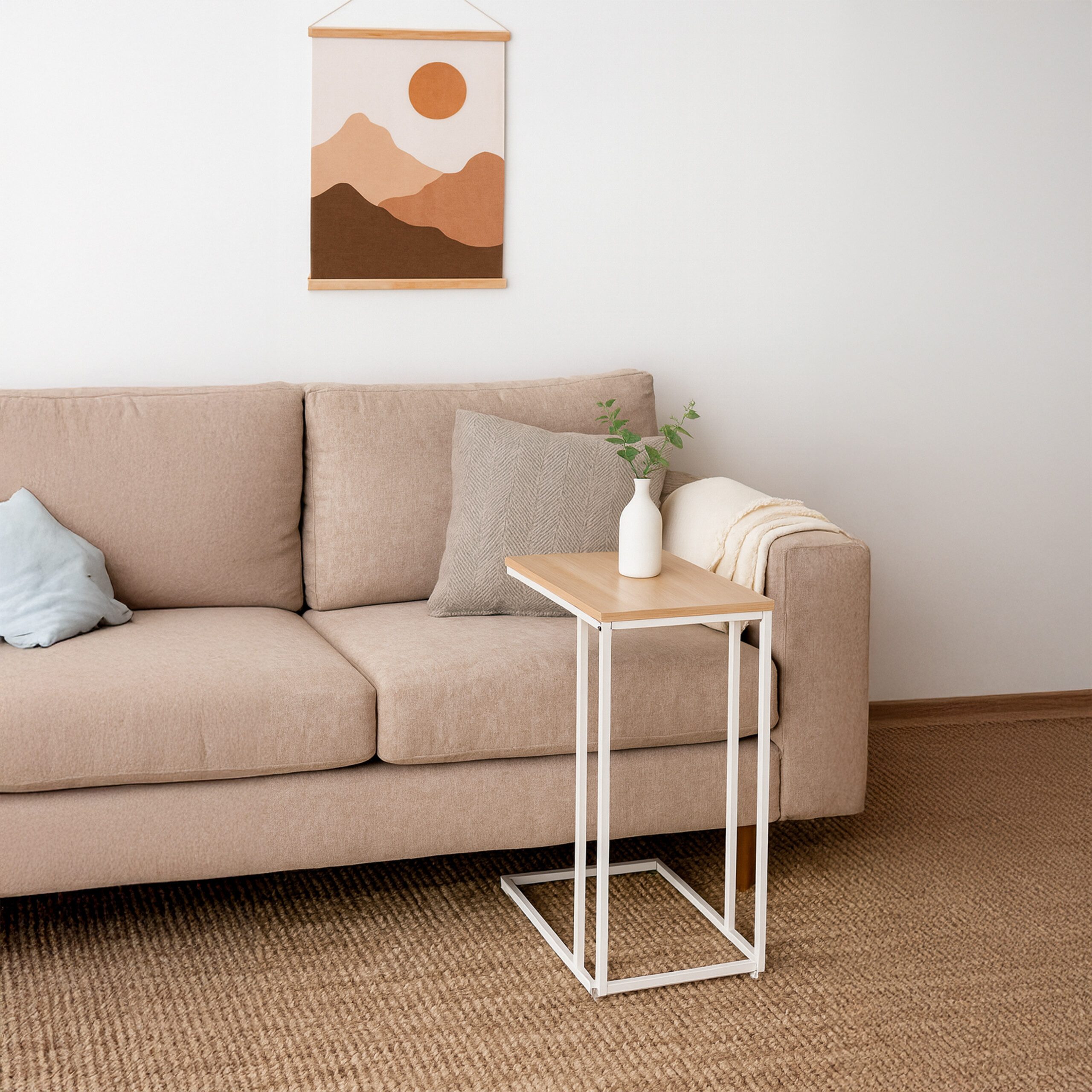 relaxdays Beistelltisch in C Form, Weiss-braun günstig online kaufen