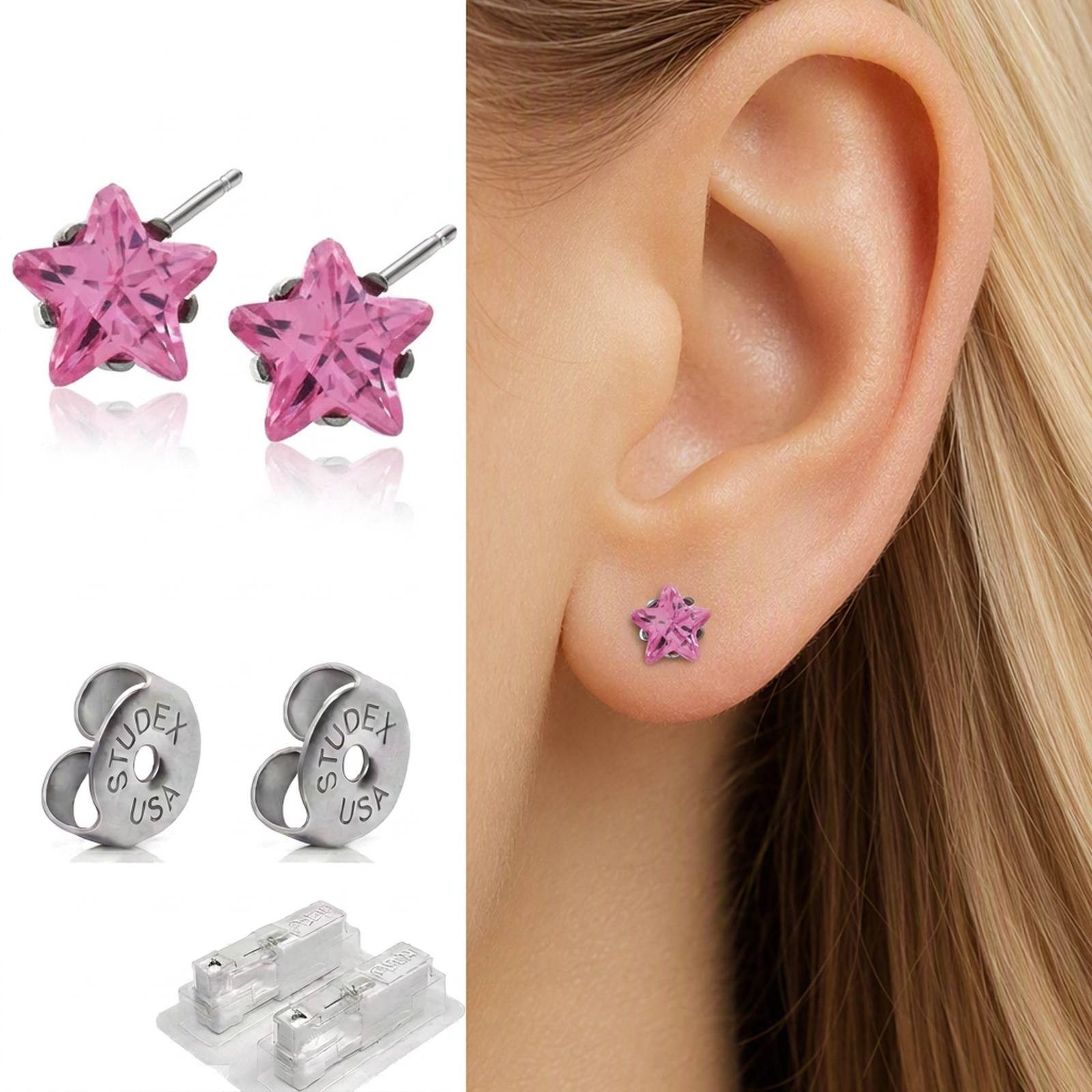 Studex Paar Ohrstecker Medizinische Ohrstecker Stern Zirkonia rosa, Studex