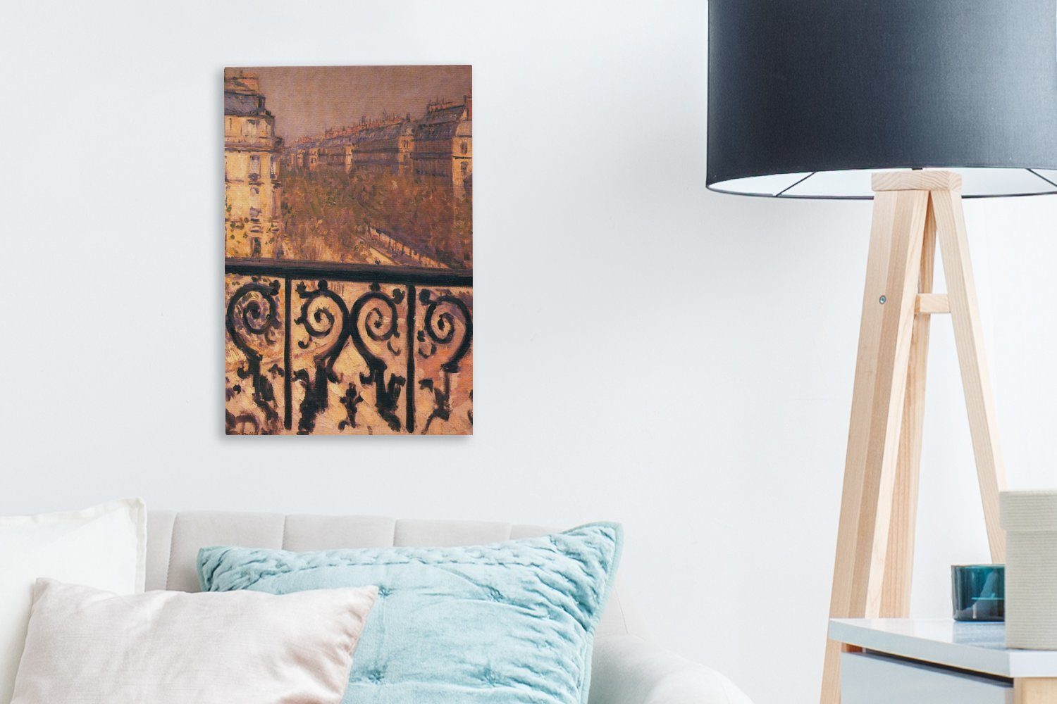 cm - Balkon Paris OneMillionCanvasses® inkl. Caillebotte, Ein Gemälde, bespannt 20x30 Gustave von Zackenaufhänger, in Leinwandbild fertig Leinwandbild Gemälde St), (1