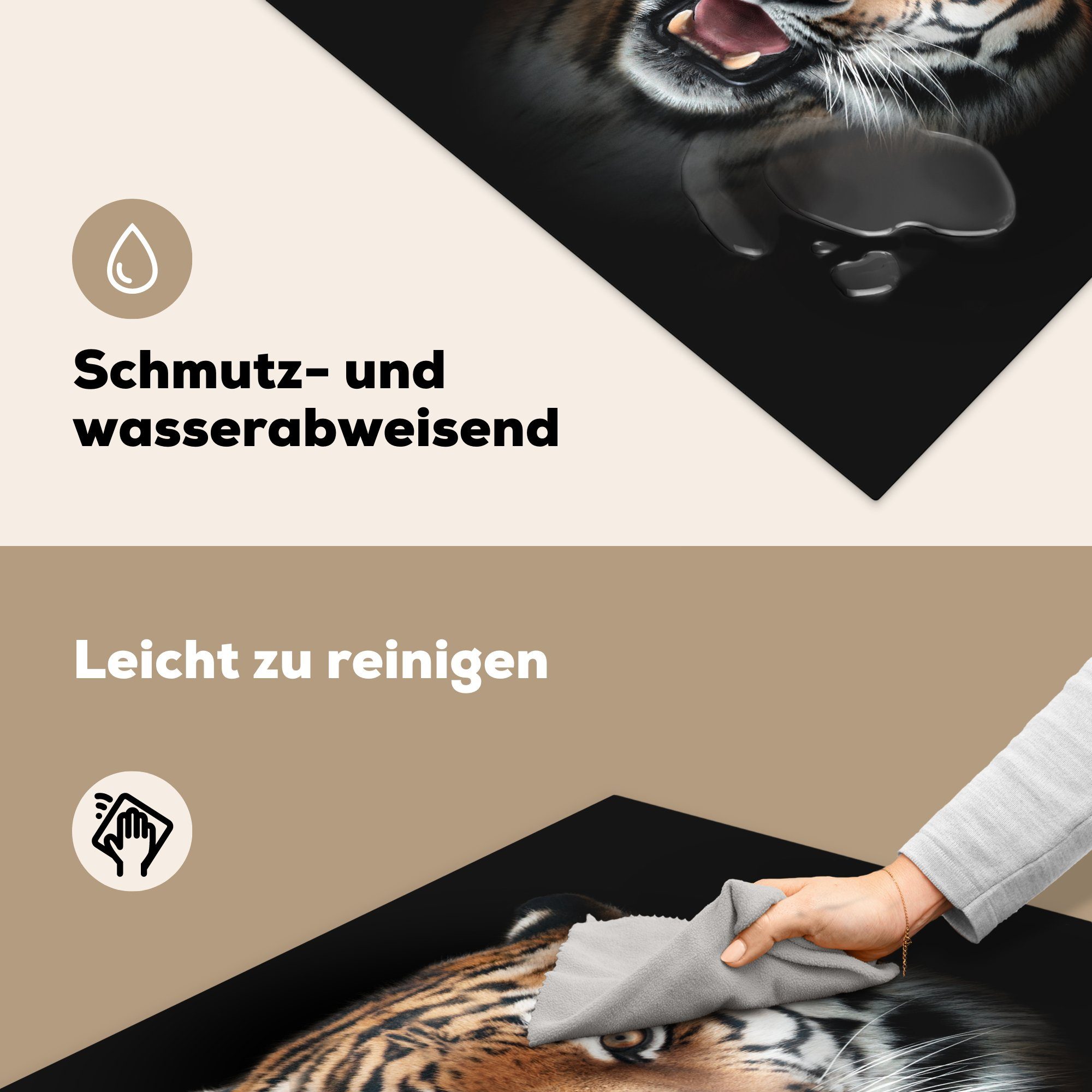 MuchoWow Herdblende-/Abdeckplatte Porträt - für cm, (1 Vinyl, - Tiger 78x78 küche tlg), Ceranfeldabdeckung, Tier, Arbeitsplatte