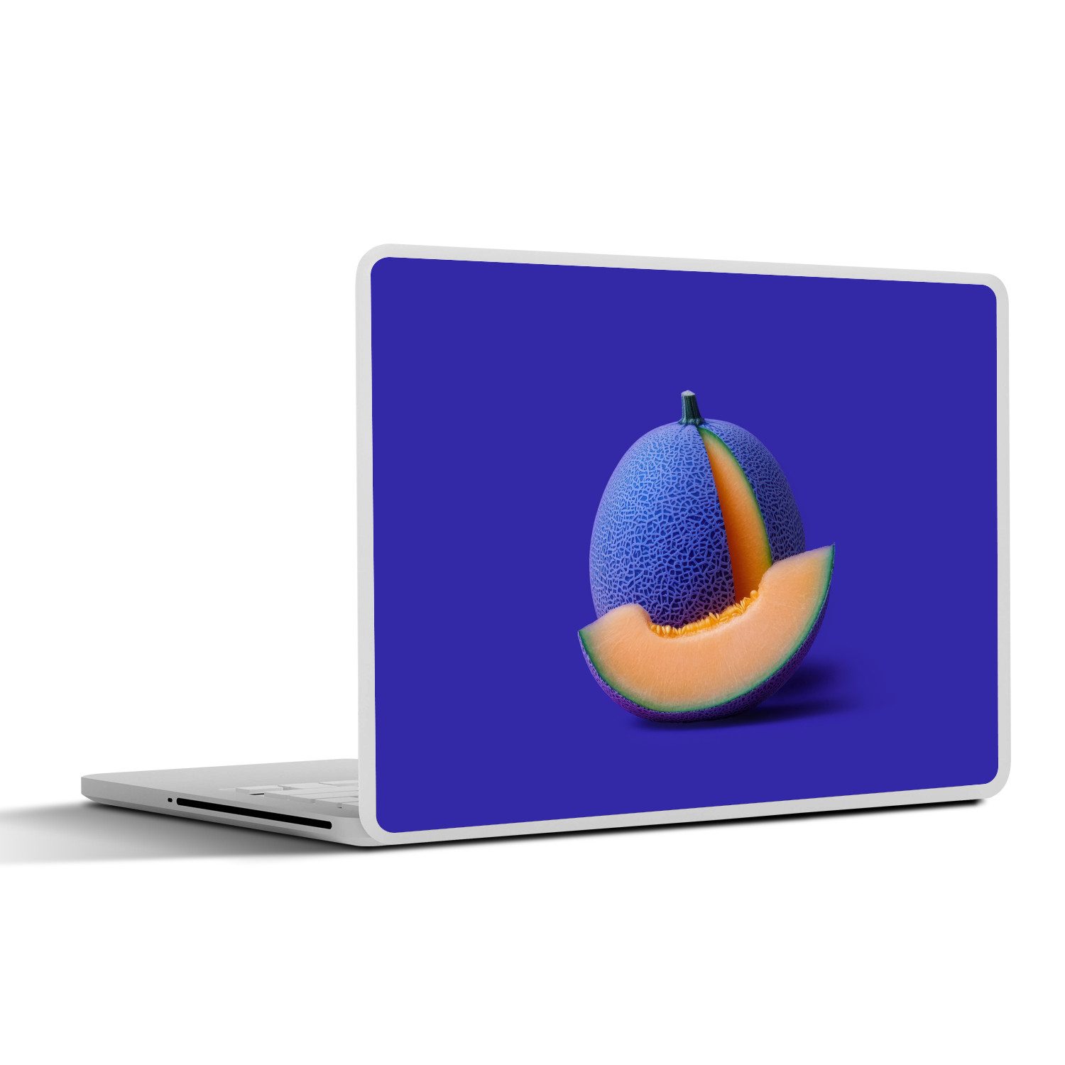 MuchoWow Laptop-Aufkleber Melone - Blau - Orange - Kunstvoll, (1tlg), Laptop Folien Cover, Aufkleber, Sticker, Schutz vor Kratzern, 30x21 cm