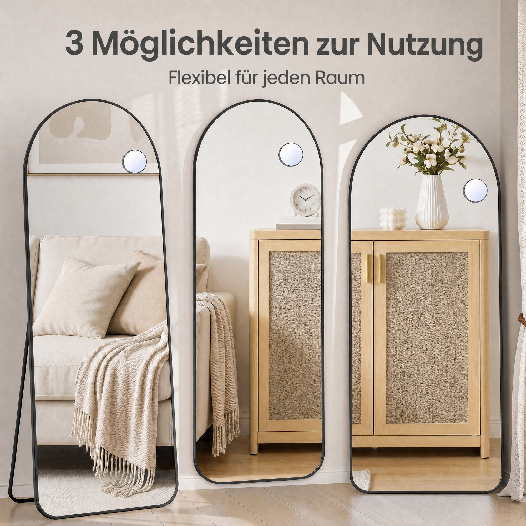 SONGMICS Standspiegel Standspiegel Ganzkörperspiegel mit abnehmbarer Magnetlupe, Wandspiegel, Standspiegel, stehend oder wandmontiert, 160 x 50/150 x 40 cm – Bild 4 von 5