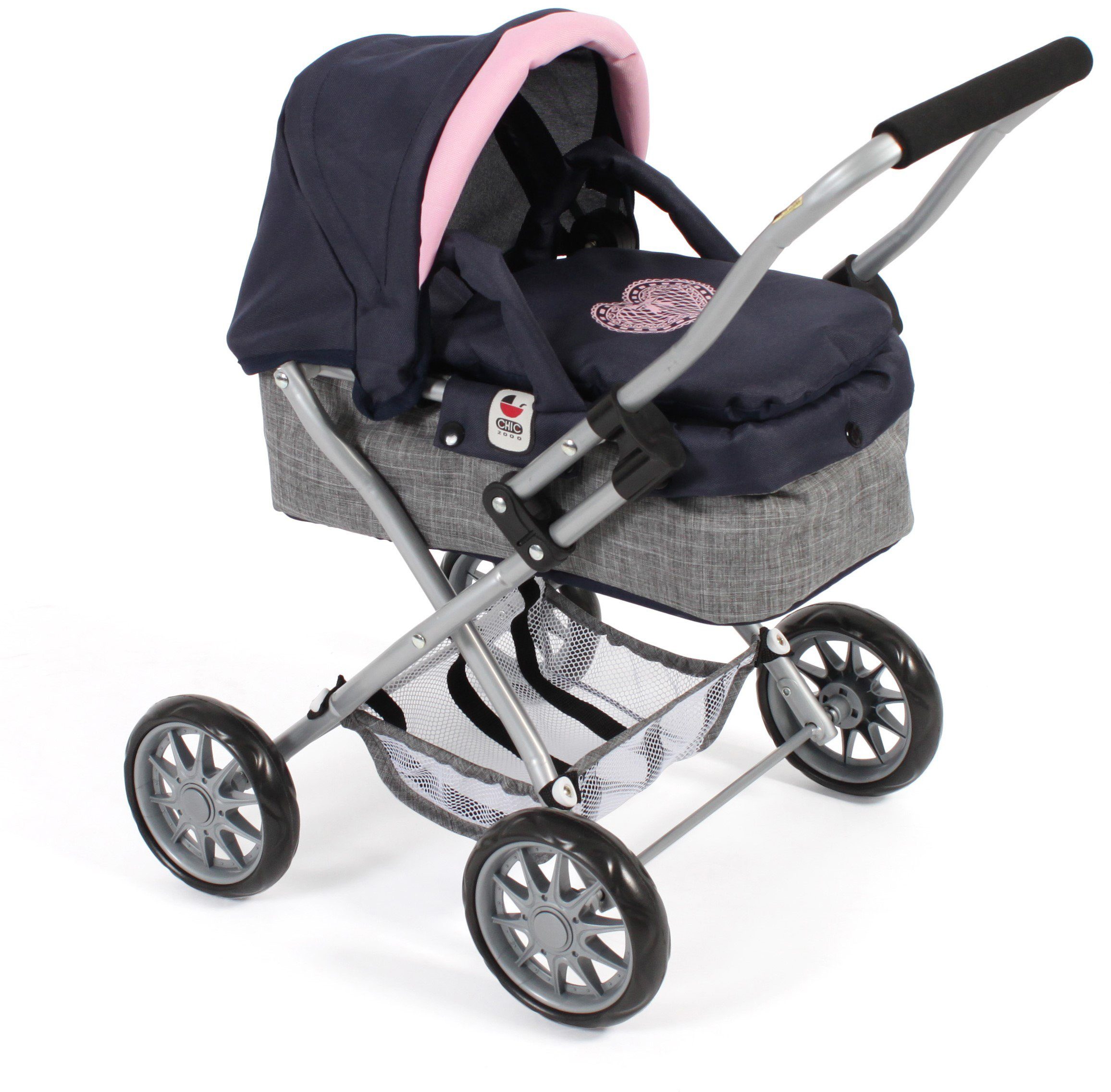 CHIC2000 Puppenwagen Smarty Grau-Navy, mit herausnehmbarer Tragetasche