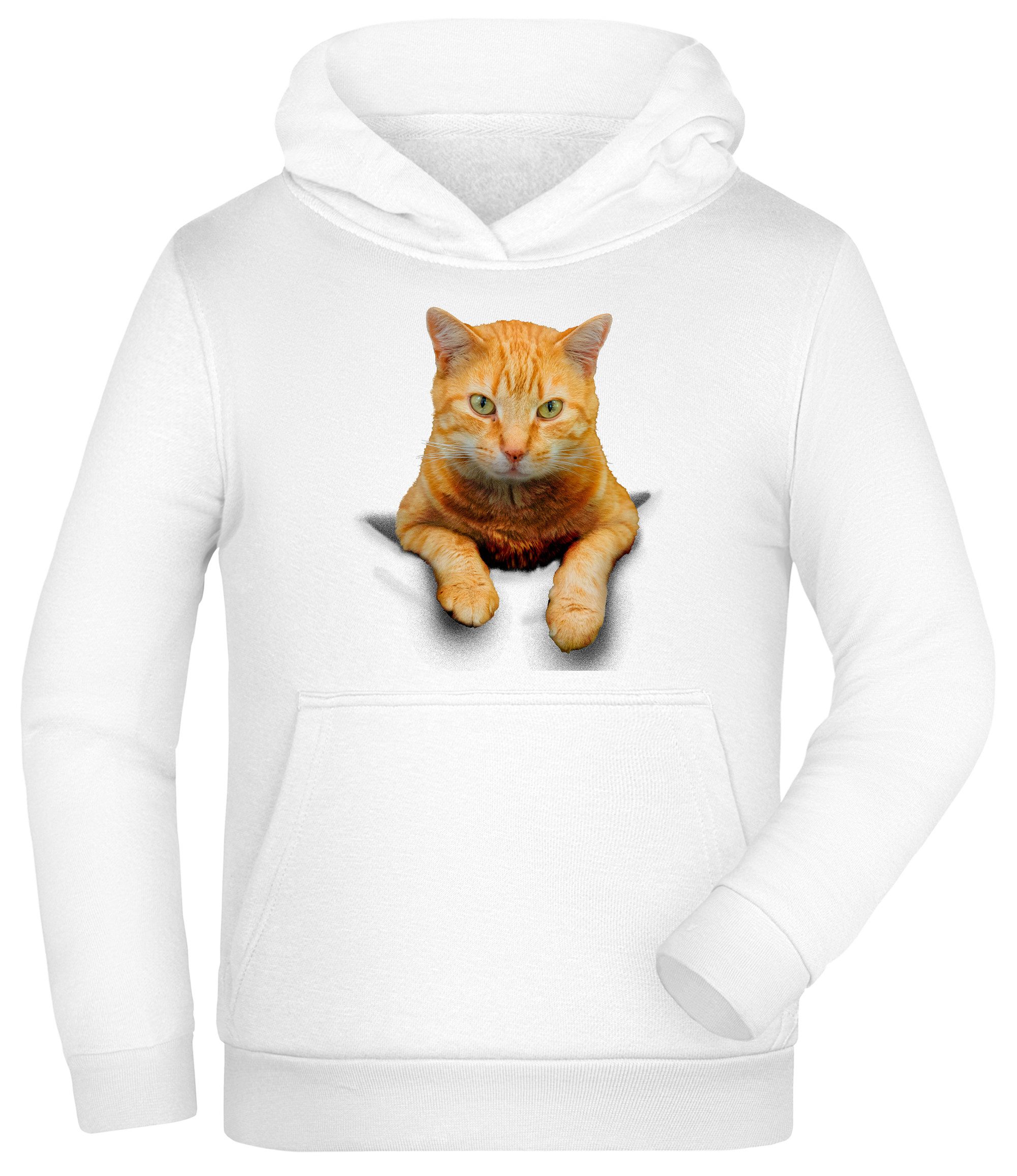 MyDesign24 Kapuzensweatshirt Kinder Hoodie bedruckt - orange, gelbe Katze aus Tasche Kapuzensweater mit Aufdruck i109