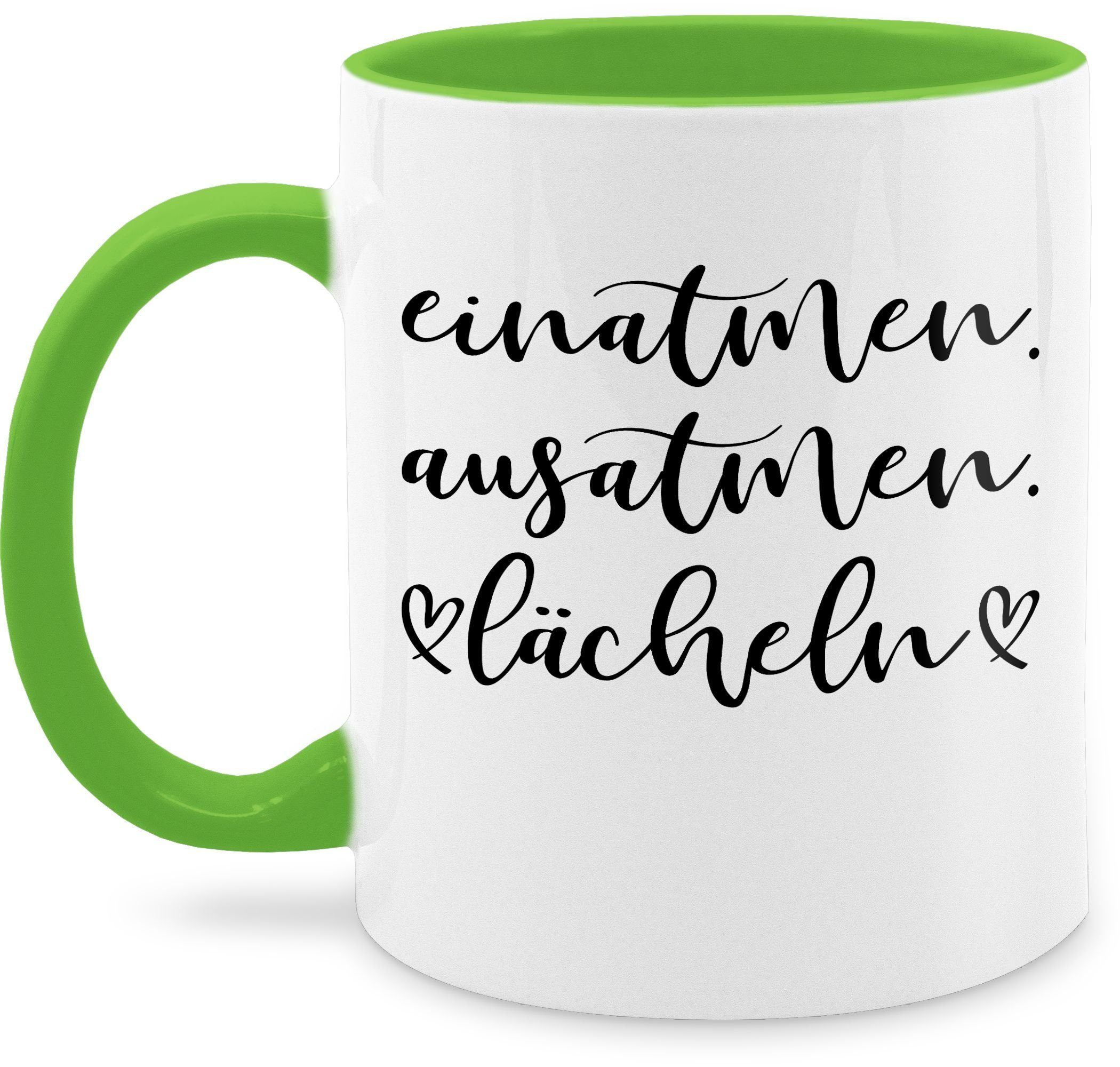 Shirtracer Tasse Einatmen Ausatmen Lächeln, Keramik, Statement Sprüche