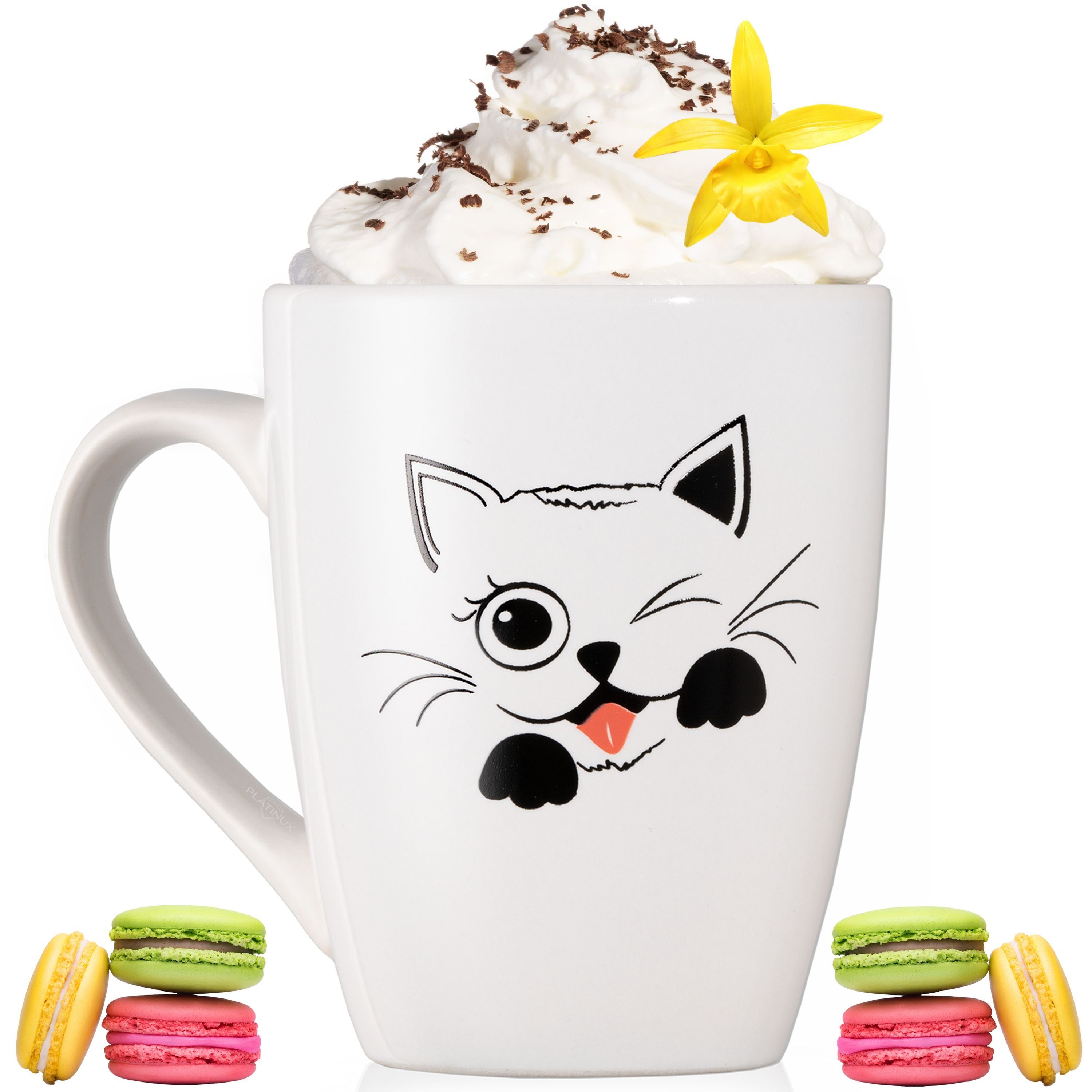 250ml, Tasse Kaffeetasse Katzen Teebecher (max. Keramik, mit 300ml) Kaffeebecher PLATINUX Teetasse Keramik mit Griff Motiv Tasse "Coco"