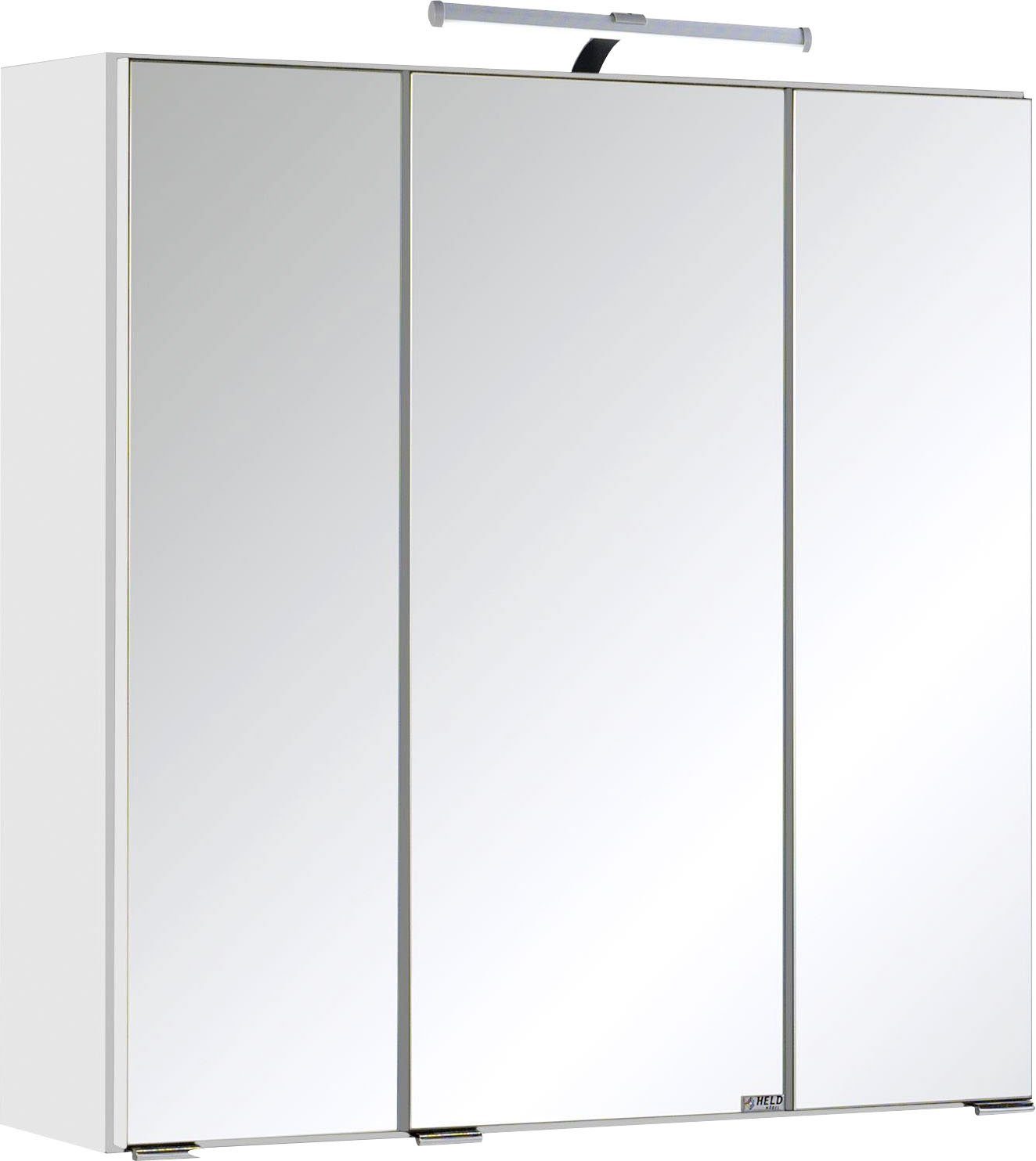 welltime Badmöbel-Set "Trento", Badezimmer-Set, Hängeschrank, Unterschrank, Midischrank, (5-St), Waschbeckenunterschrank, Spiegelschrank inkl. Aufbauleuchte