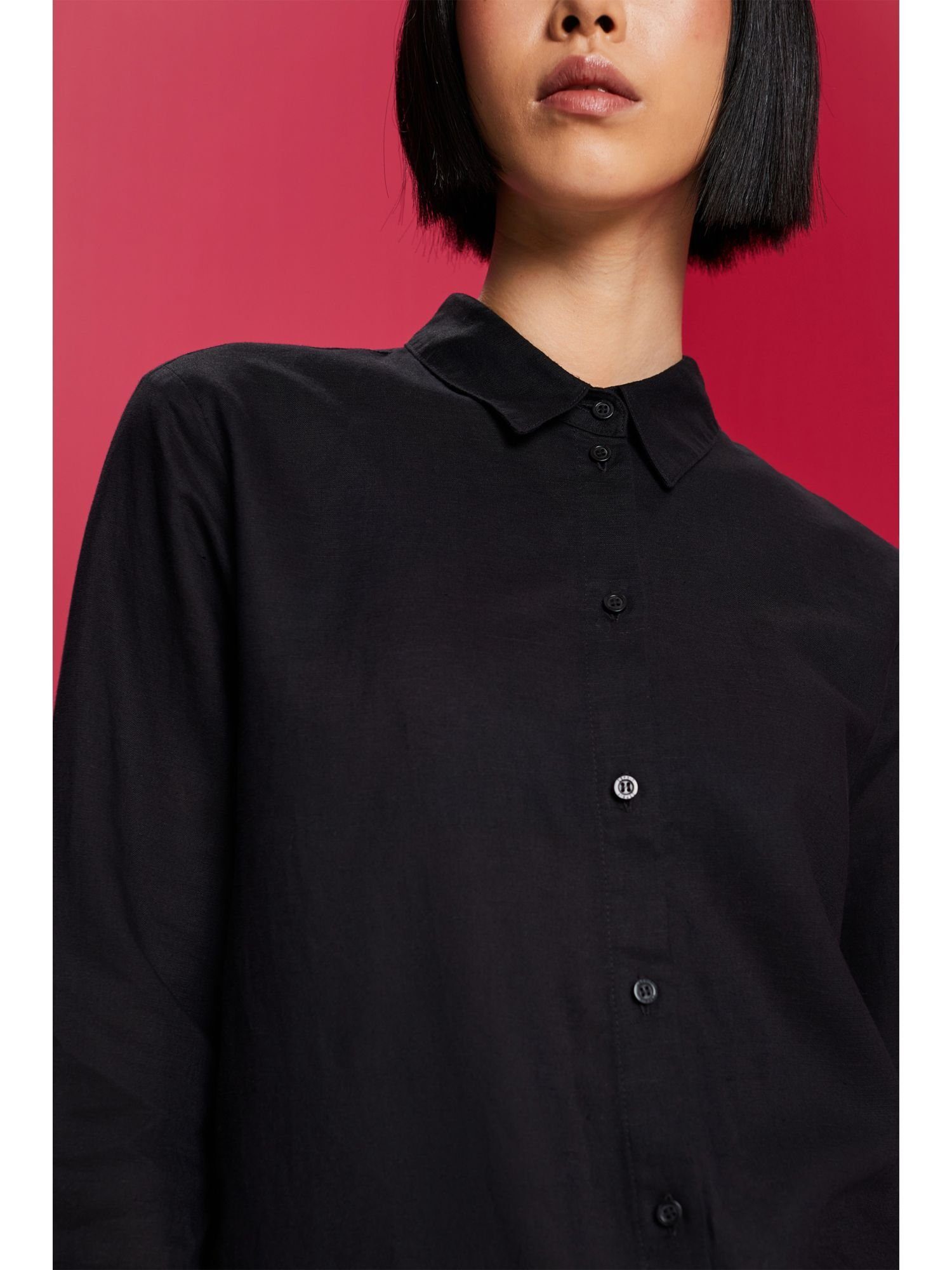 Esprit Baumwolle-Leinen-Mix BLACK Hemd aus Langarmbluse