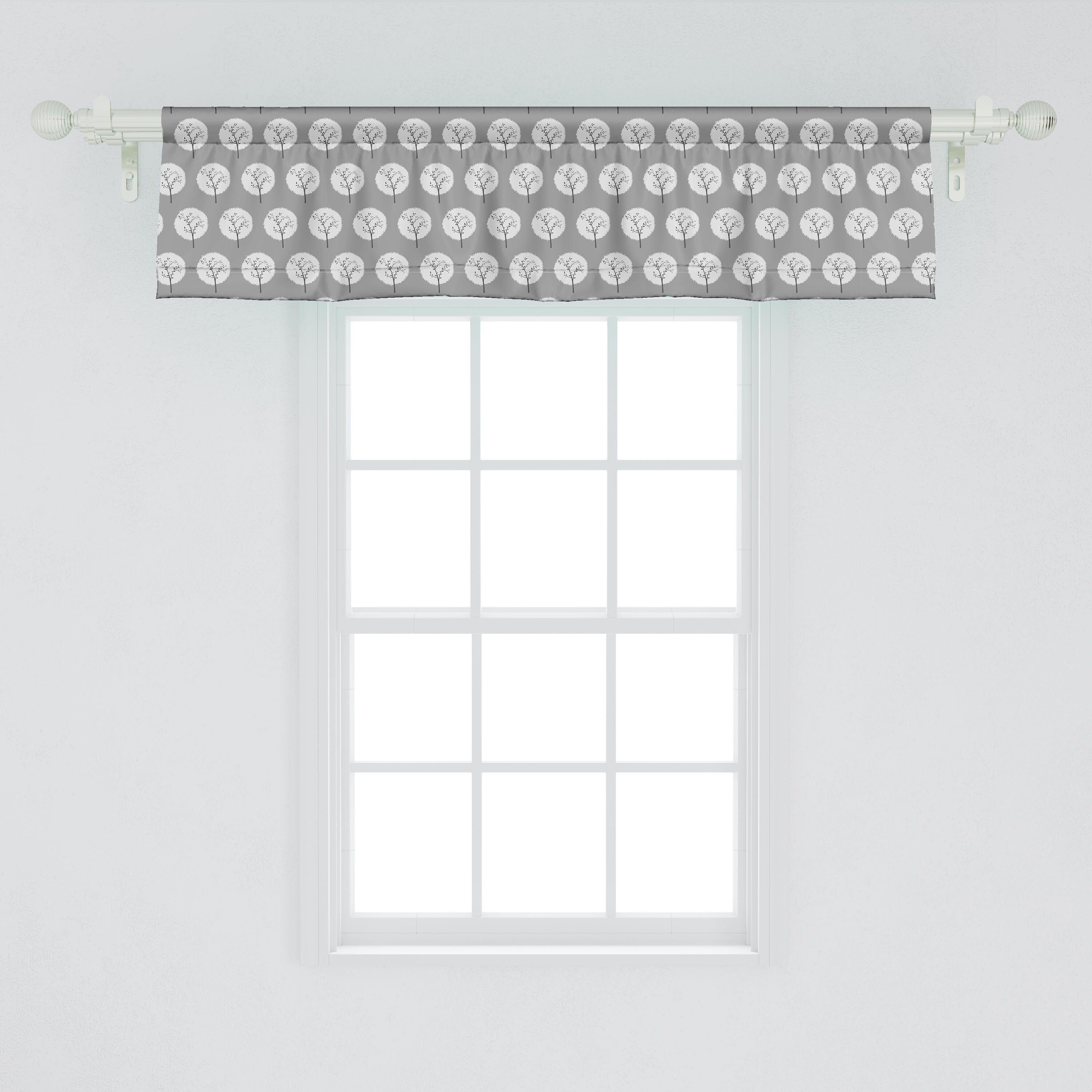 Vorhang Scheibengardine für und Element Dekor Abakuhaus, Microfaser, Volant Küche Schlafzimmer Grau Stangentasche, mit Baum Wald Runde