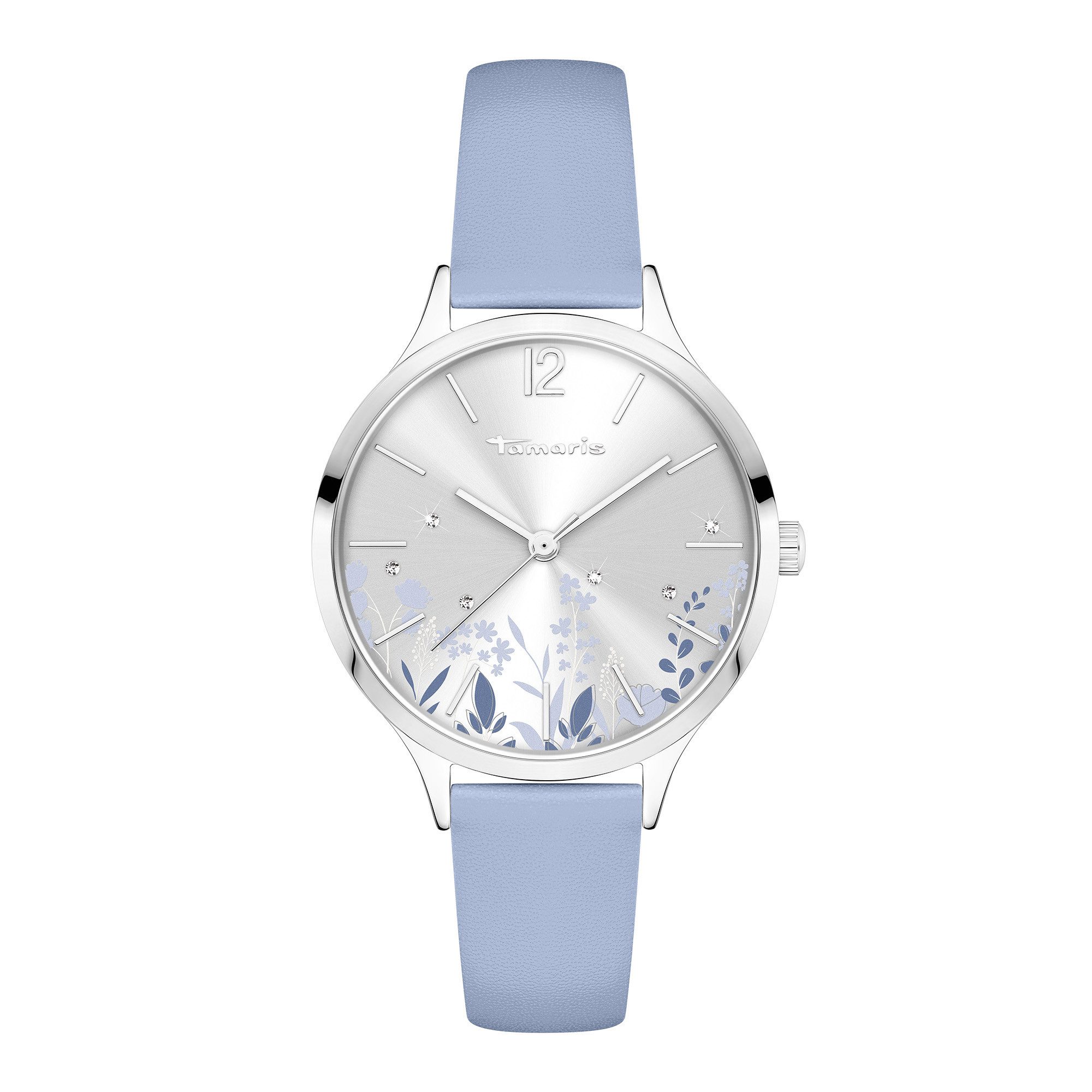 Tamaris Quarzuhr Leather Flower TT-0243-LQ, Armbanduhr, Damenuhr, Lederarmband, analog, Glassteine