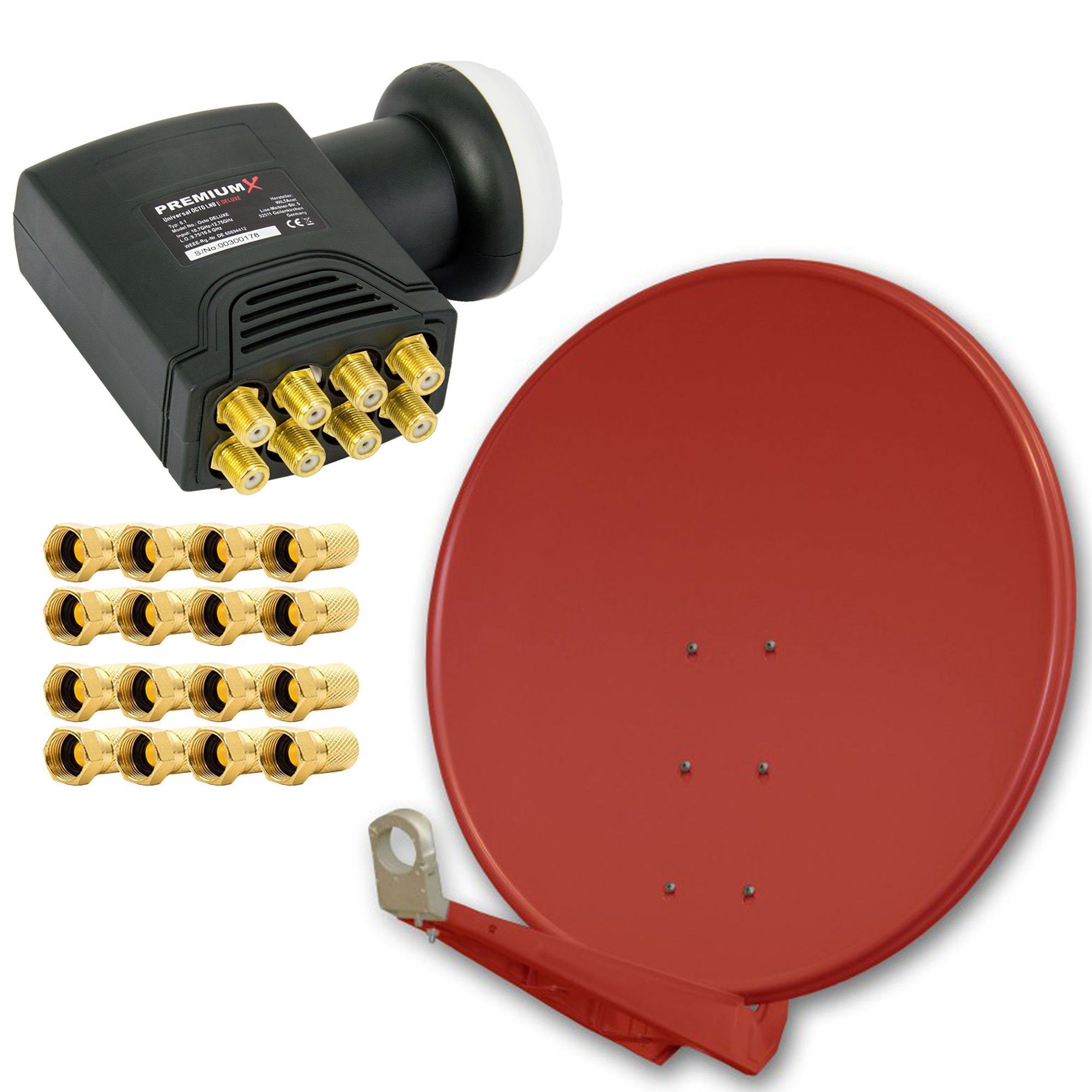 DELUXE100 Satellitenantenne 100 cm Alu Ziegelrot Octo LNB Sat SAT-Antenne
