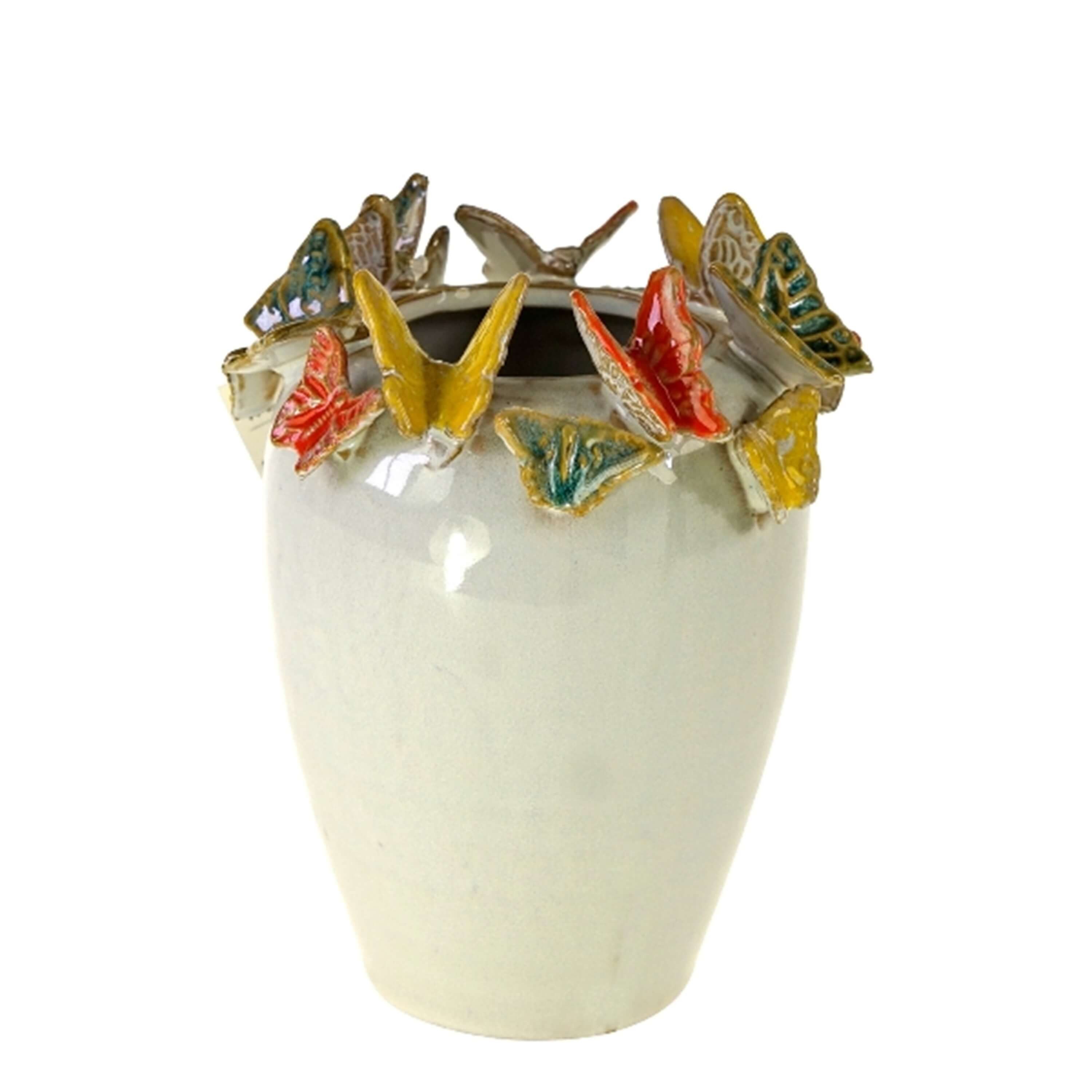 Werner Voß Kugelvase Vase mit Schmetterling Weiß Steingut 18,5 cm Deko modern stilvoll (1x Vase)