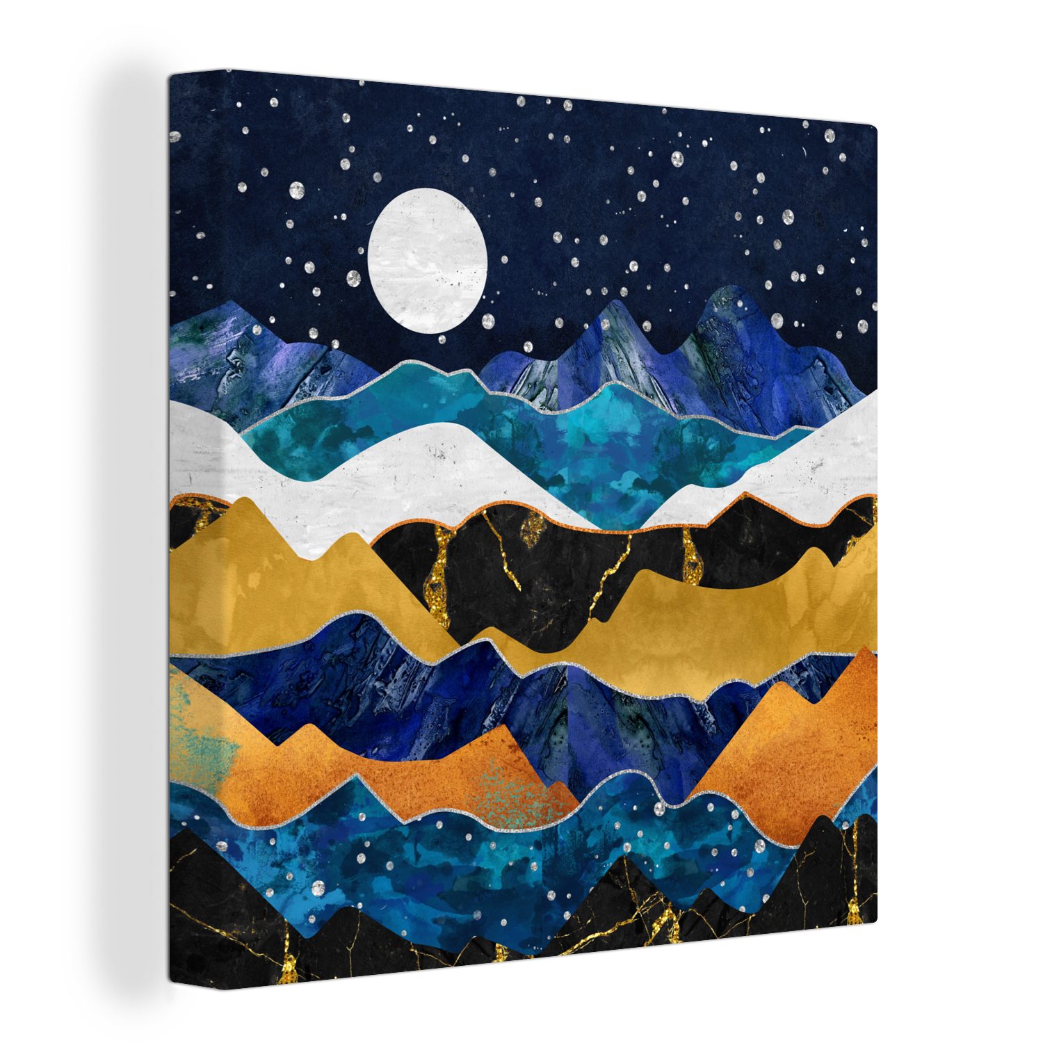 OneMillionCanvasses® Leinwandbild Nacht - Gold - Marmor - Abstrakt - Landschaft - Berg, (1 St), Leinwand Bilder für Wohnzimmer Schlafzimmer