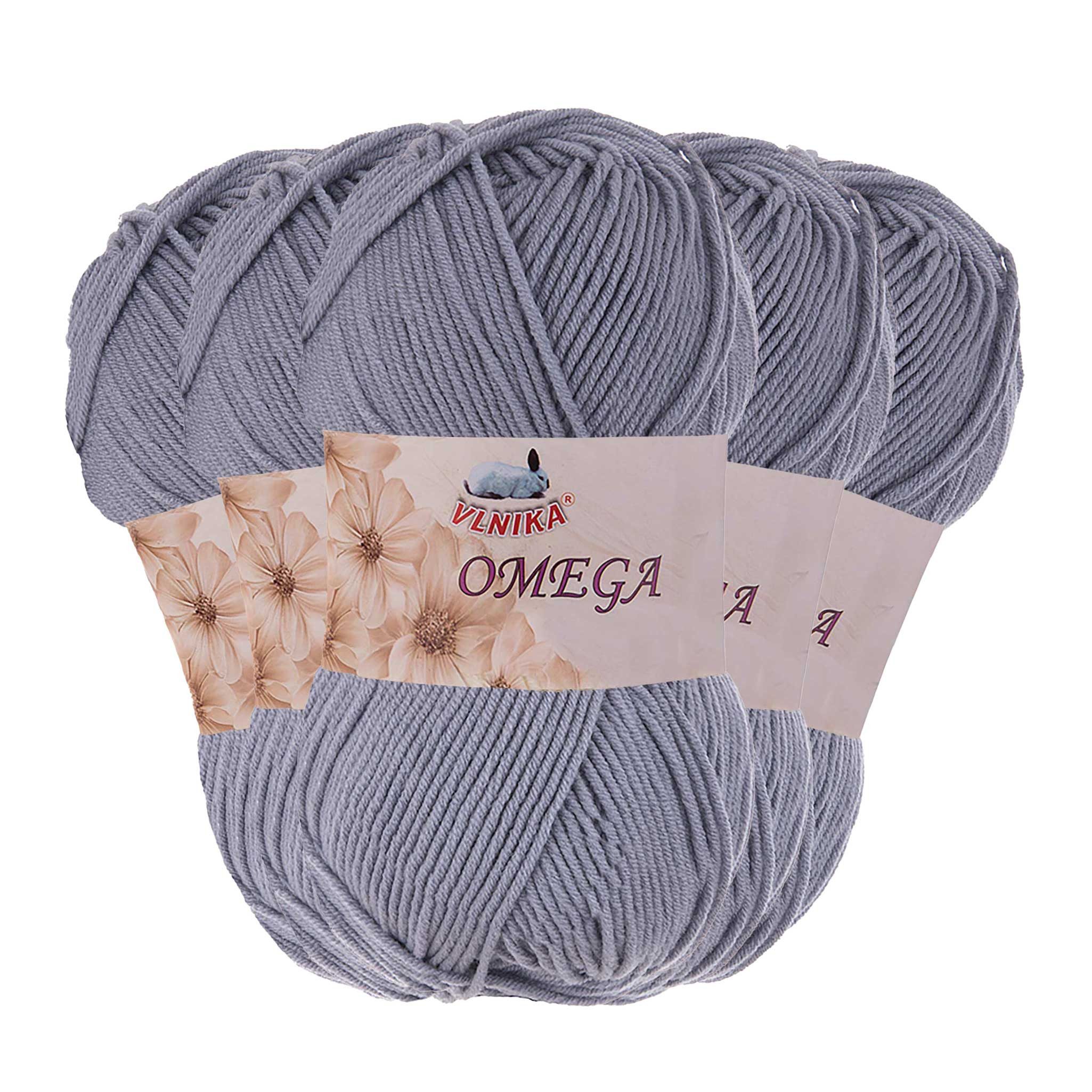maDDma 5x100g Strickgarn Omega uni Häkelgarn Acrylwolle Klassikgarn Wolle Häkelwolle, 1200 m (Sparpaket), taubenblau