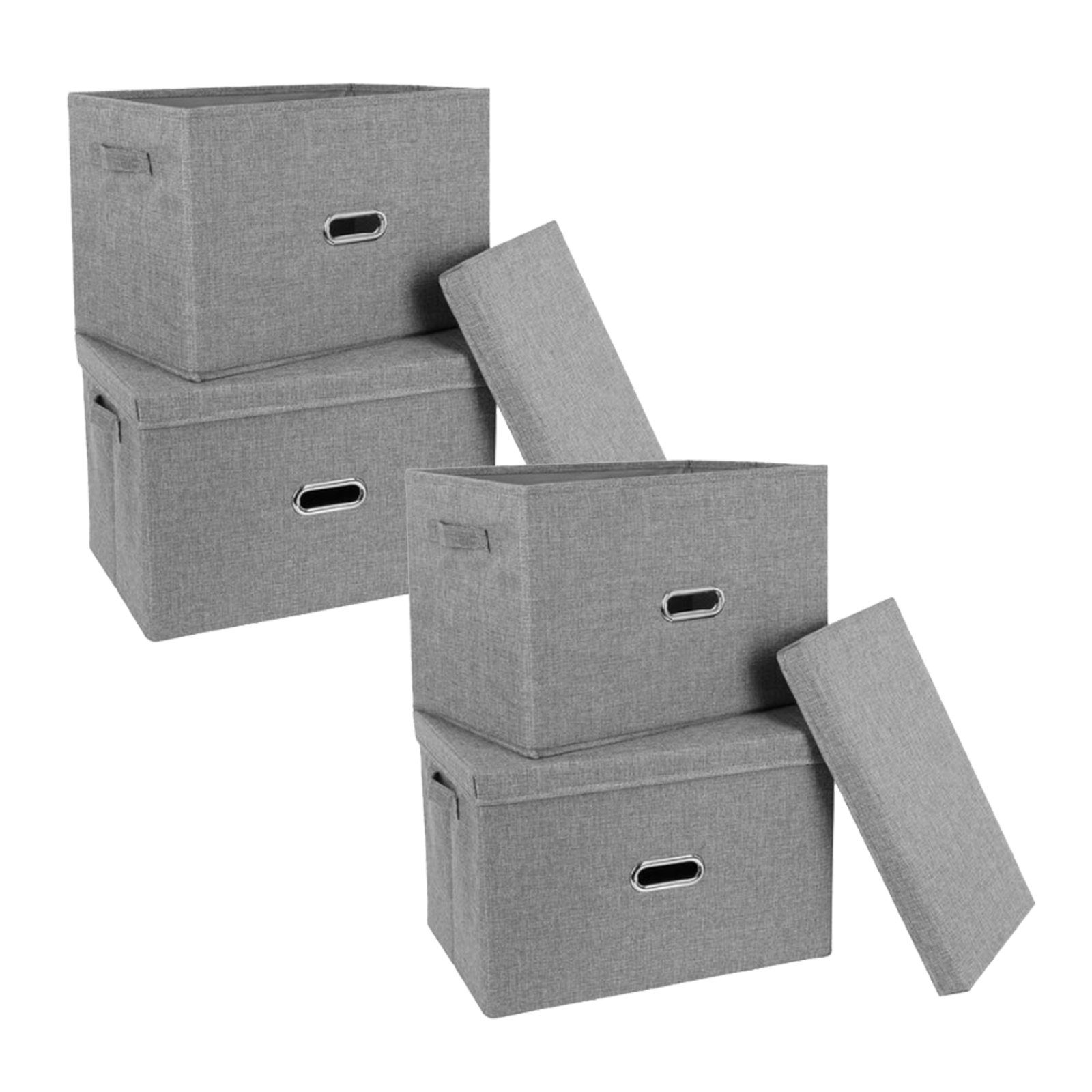 Homfa Aufbewahrungsbox (2 Stück/ 4 Stück Faltbare Stoffbox mit Griffen,  Aufbewahrungsbox mit Deckel), Schubladen Organizer, Leinentuch Stoffboxen  Regalbox, Waschbar 44.5x29x29.5cm