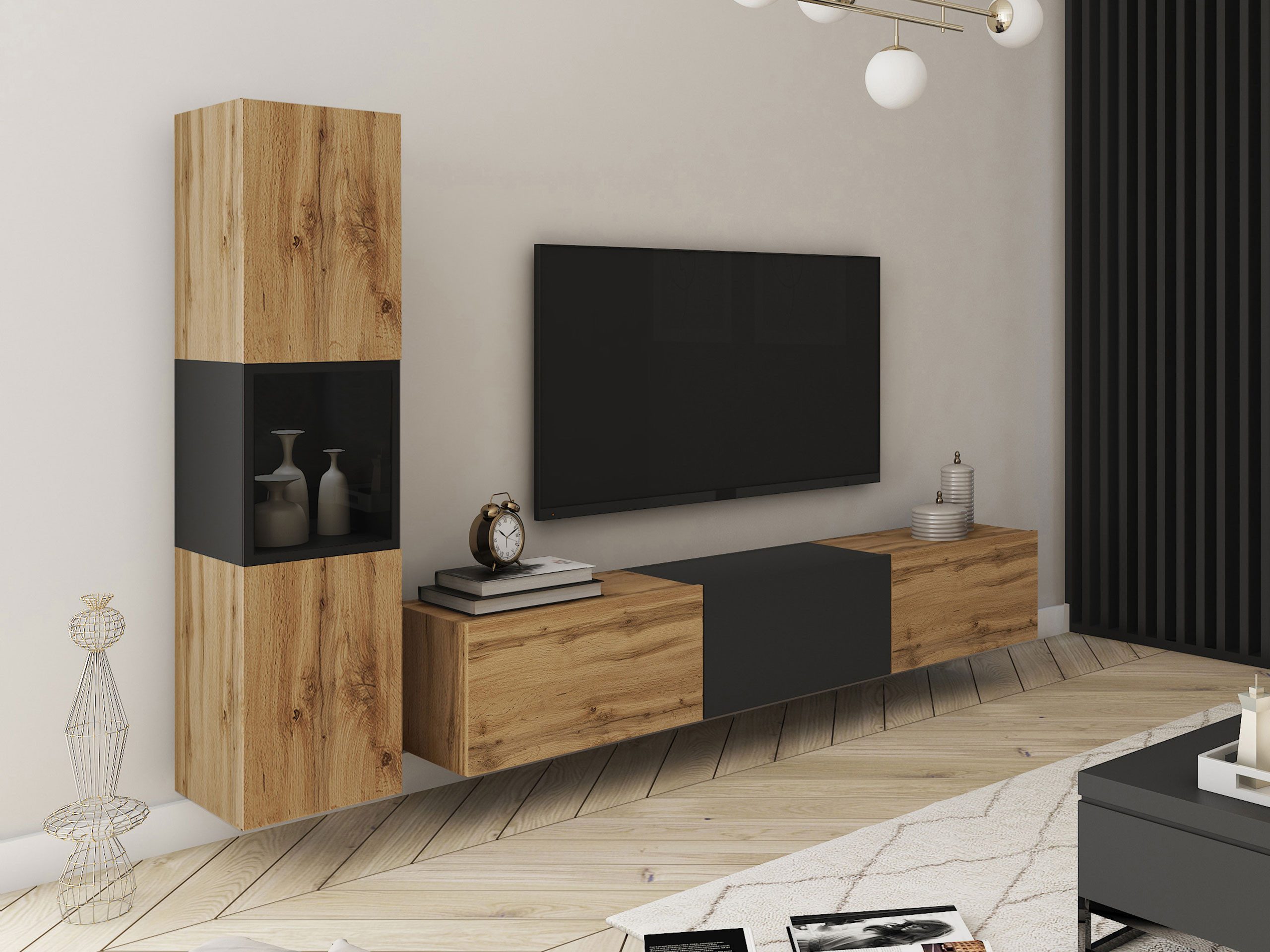 MIRJAN24 Wohnwand Berlin I, (2er-Set, Vitrine, TV-Lowboard), Beleuchtung als Option