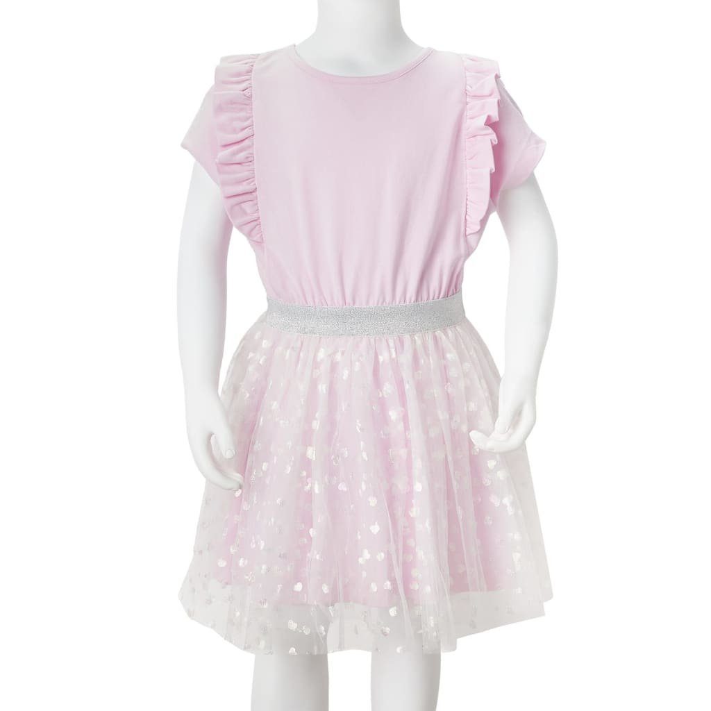 vidaXL A-Linien-Kleid Rüschen mit 116 Hellrosa Glänzenden Kinderkleid und Herzen Kurz