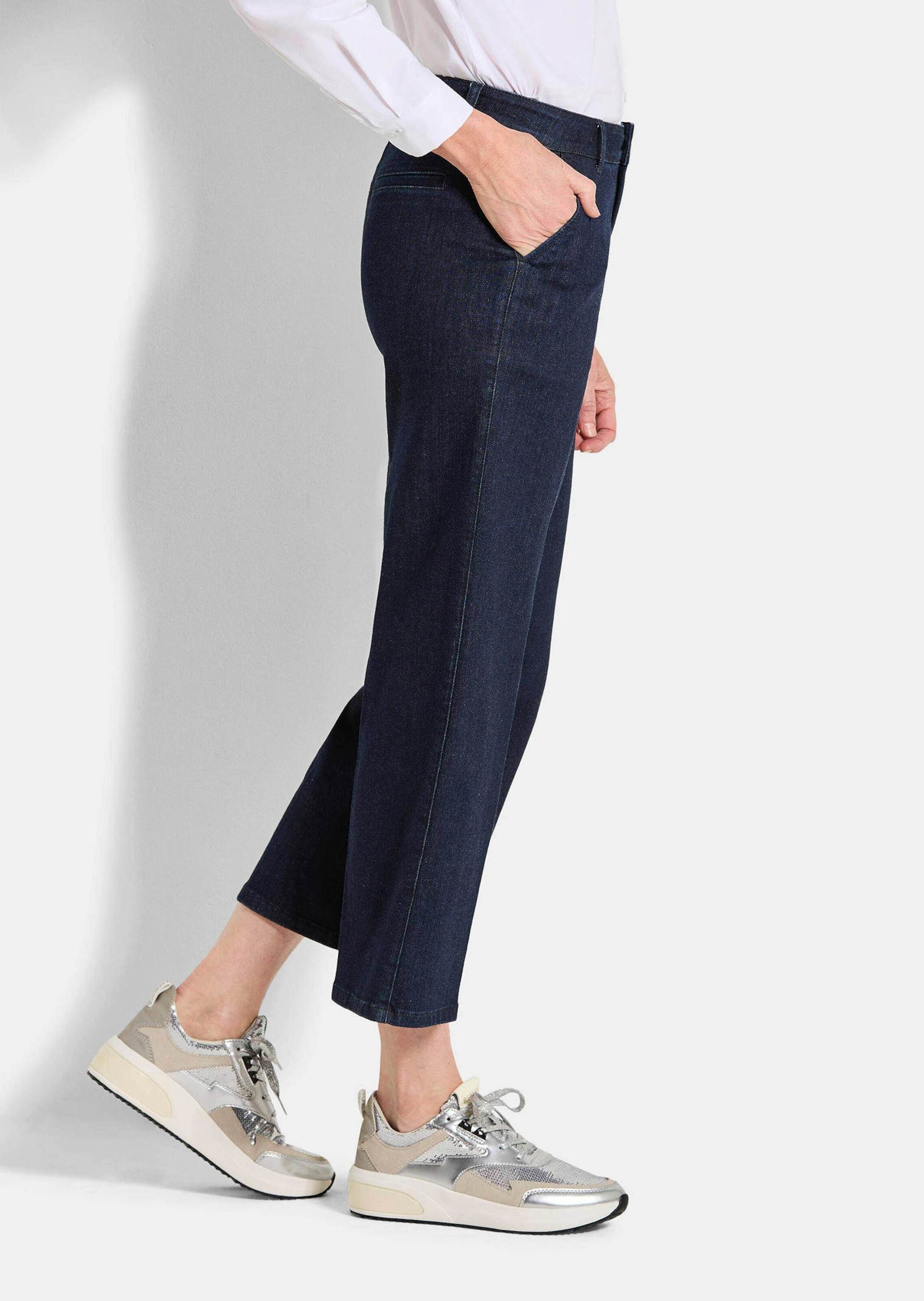 GOLDNER 5-Pocket-Jeans Weite 7/8-Jeans VERA mit Formbund Weite Denim-Culotte mit Bügelfalten, Mid Waist Bund, Gürtelschlaufen