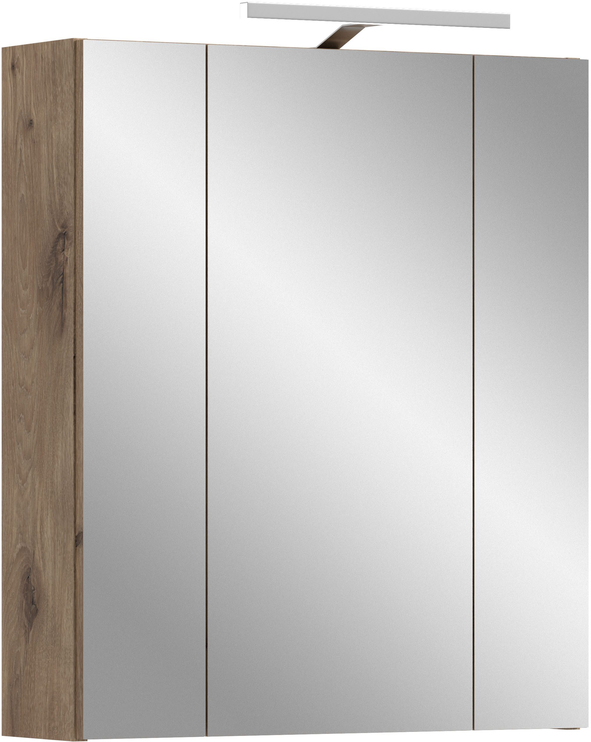 welltime Spiegelschrank FLORENZ, inkl. Beleuchtung, Breite 60 cm, 3 Spiegeltüren (TOPSELLER) in verschiedenen Farben erhältlich, Badmöbel, Badschrank, Schrank, Bad