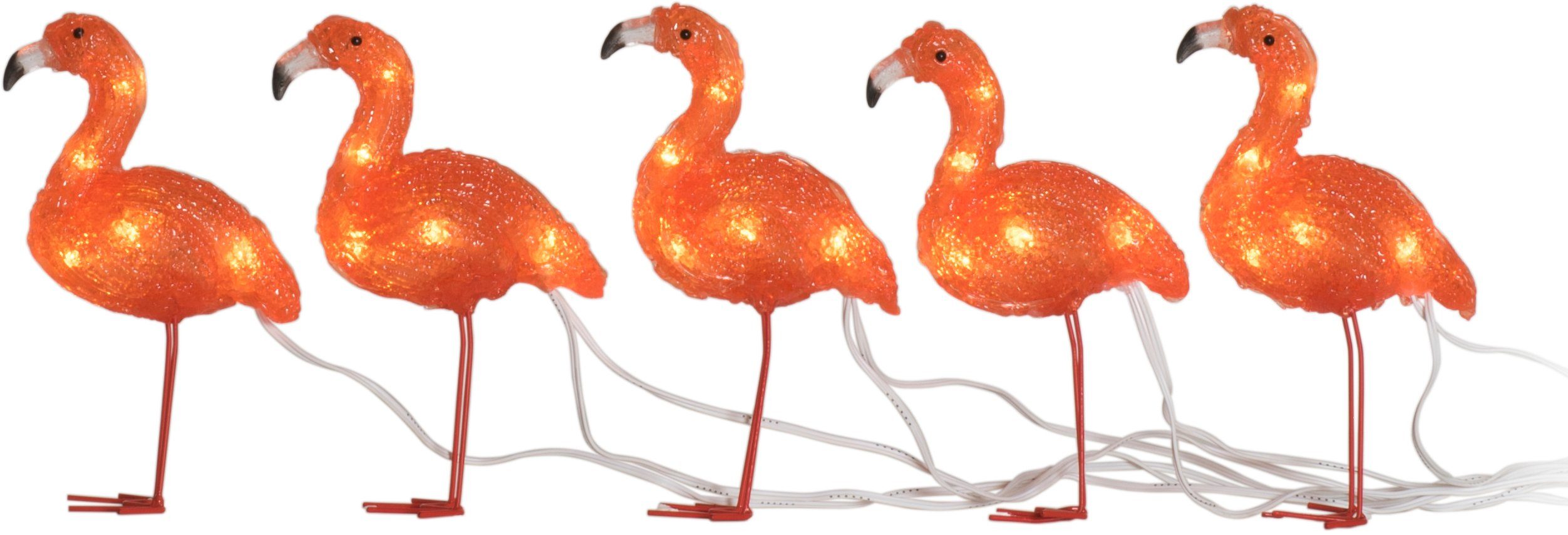 KONSTSMIDE Dekoobjekt Flamingos für Außen (1 St), LED Acryl Flamingos, 5er-Set, 40 bernsteinfarbene Dioden