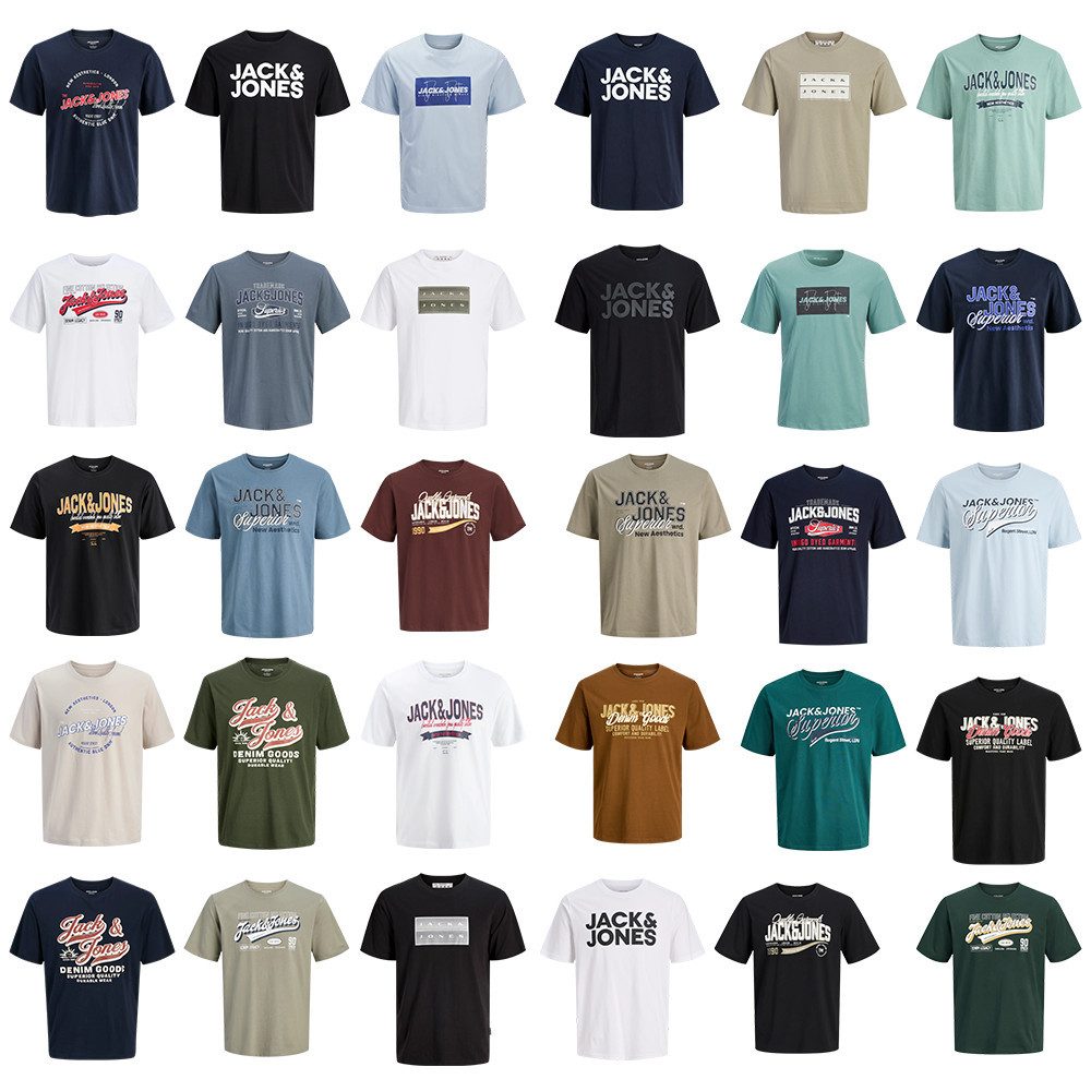 Jack & Jones Print-Shirt Herren T-Shirt 3er Pack Rundhals Print kurzarm Shirt