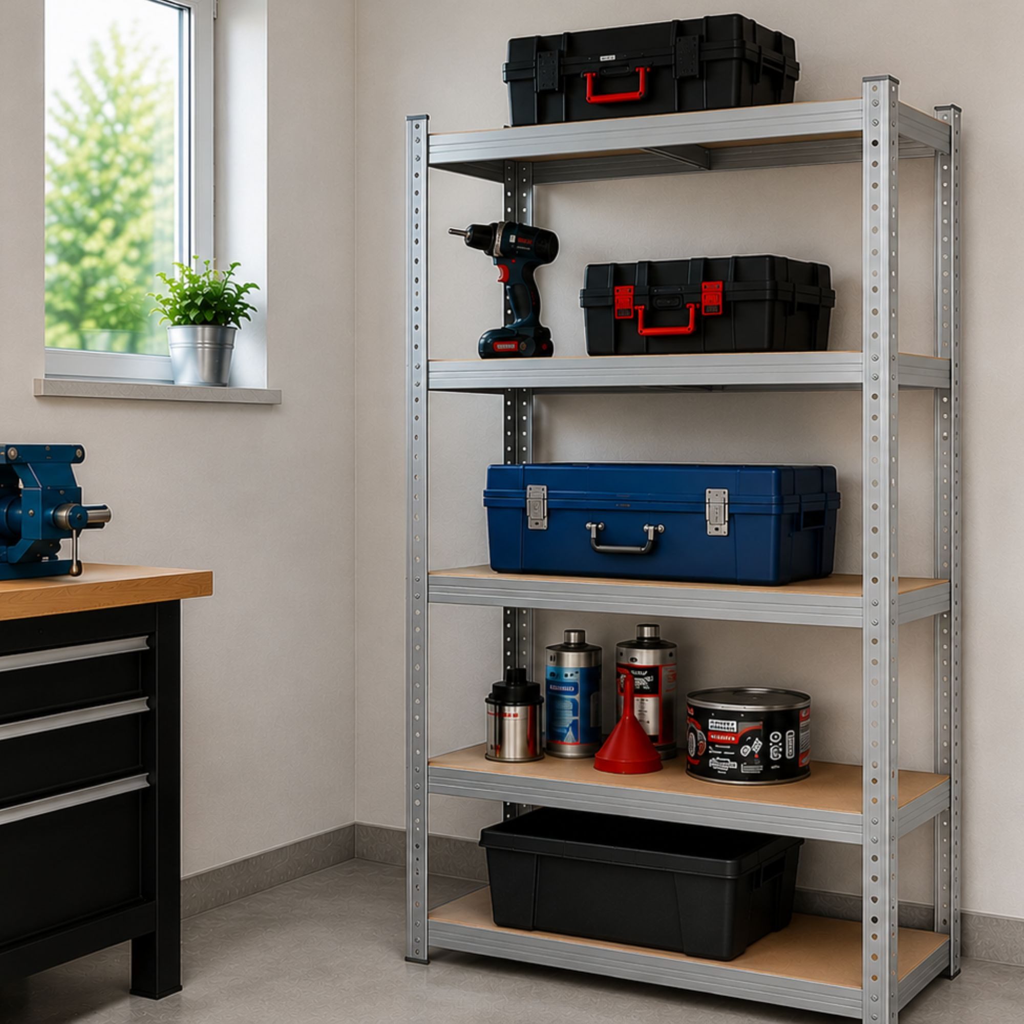 Arebos Schwerlastregal 180x90x40 cm, 5 Böden, 875 kg Traglast, Steckregal, Lagerregal, Stück, Flexibel einsetzbar: für Werkstatt, Garage, Keller oder Lager – Bild 2 von 5