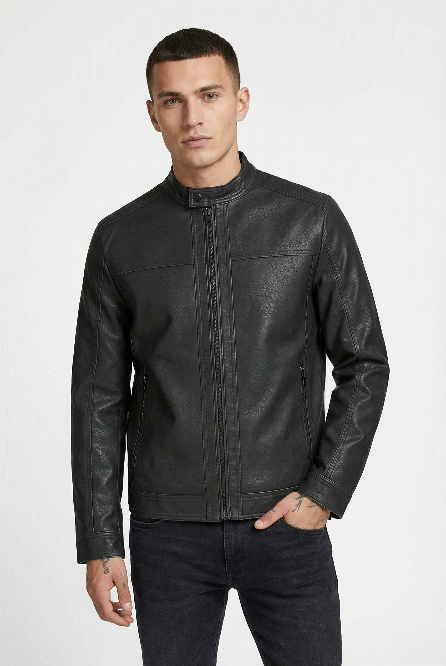 Jack & Jones Lederimitatjacke JJEWARNER WASHED PU JACKET NOOS mit Bandkrage günstig online kaufen