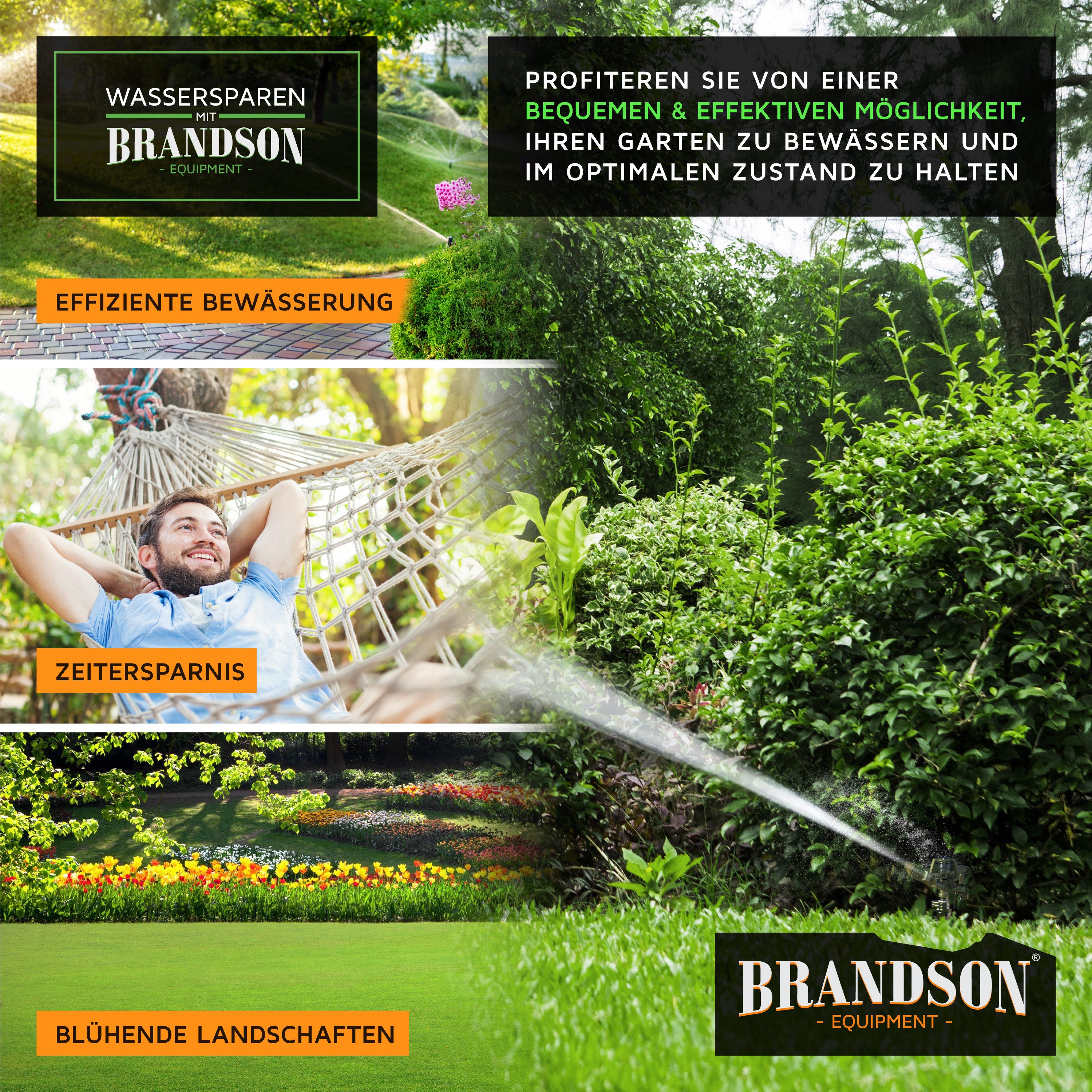 Brandson Kreisregner Intervall-Sprinkler, Rasensprenger mit Pulsation, 360° Impulsregner, für Flächen bis 450 m², (1-St), Rasensprinkler, 12m Reichweite, Gardena kompatibel