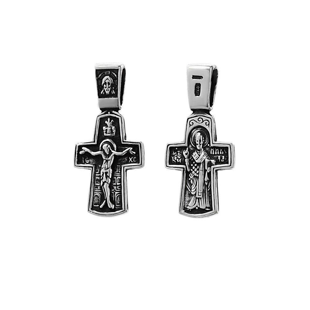 NKlaus Kreuzanhänger 925 Silber Kreuz Orthodoxe Kruzifix Nikolaus