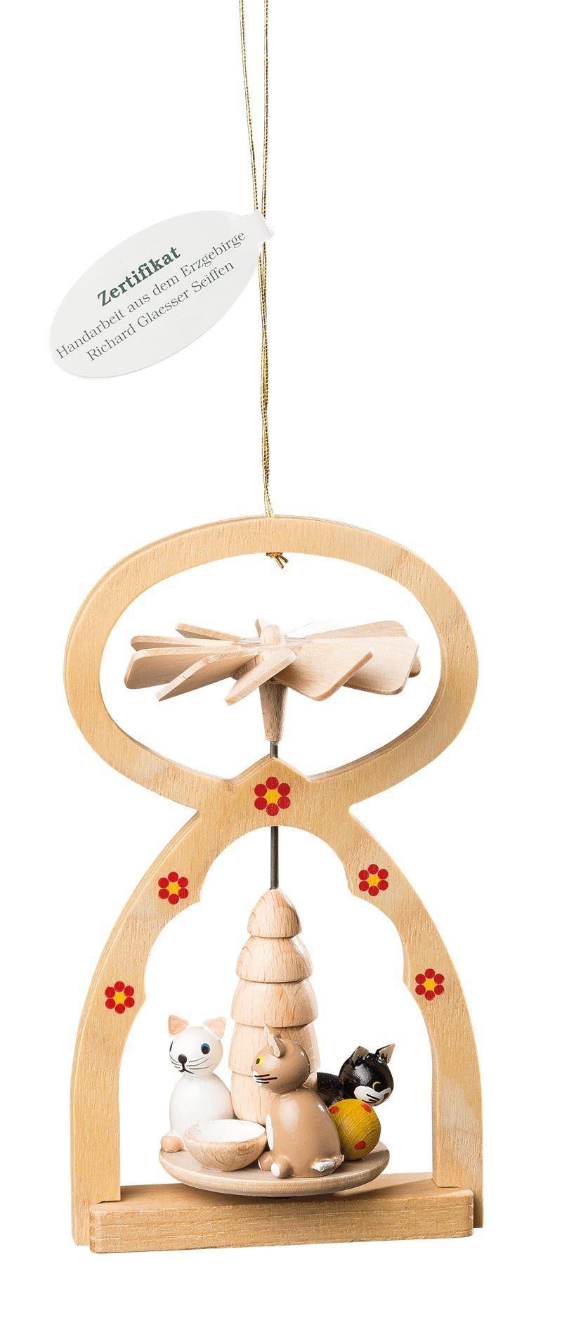 Richard Glaesser Baumbehang Wärmespiel Katzen, Höhe 12 cm, Holzkunst original Erzgebirge