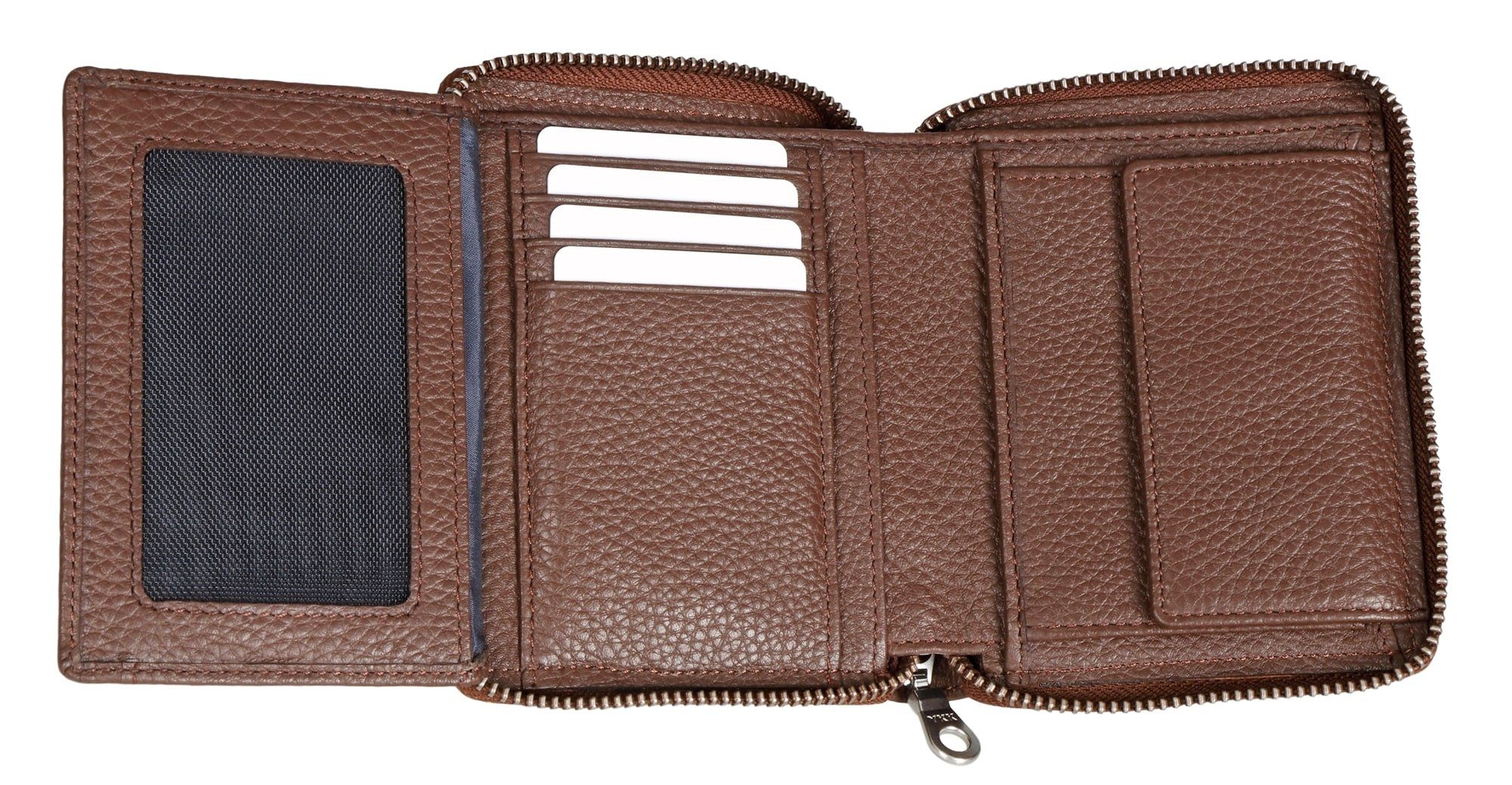 9 mit Cultwerk Brown RFID Braun-Espresso Kartenfächern und Schutz Reißverschluss Bear Echtleder, mit Geldbörse umlaufendem Modell aus Farbe V