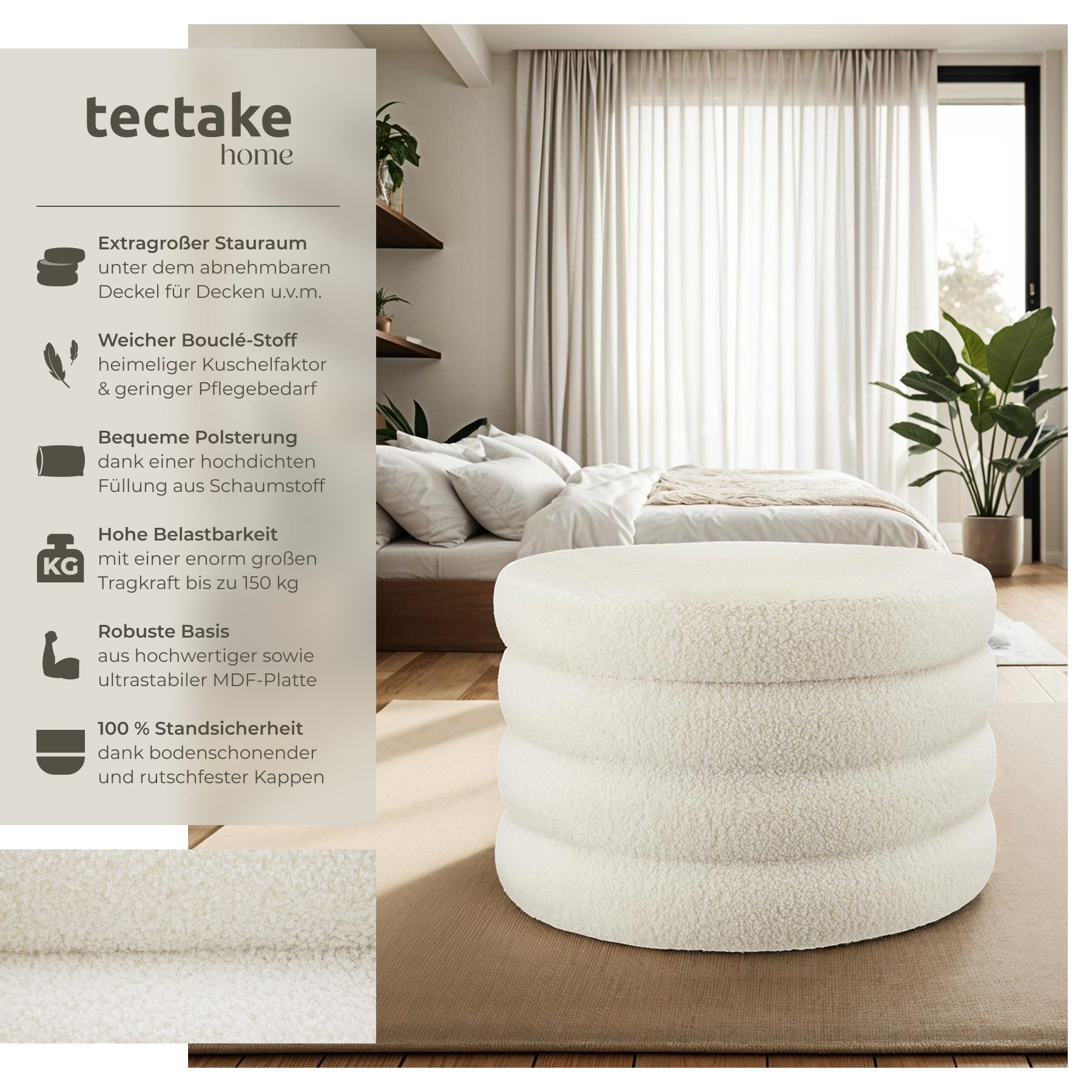 tectake Sitzhocker Schminkhocker Altu XL, gepolstert, günstig online kaufen